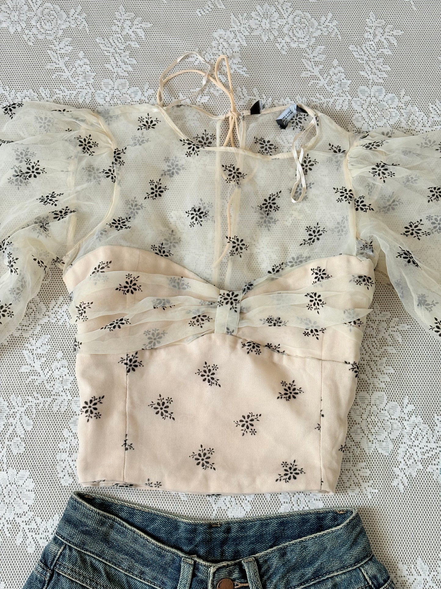 Beige mesh top