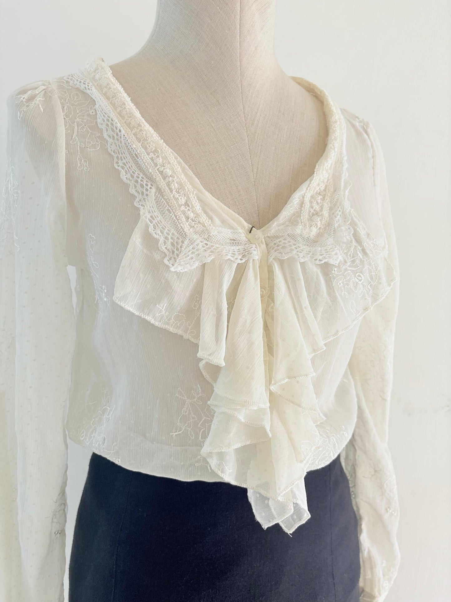White ruffle chiffon top