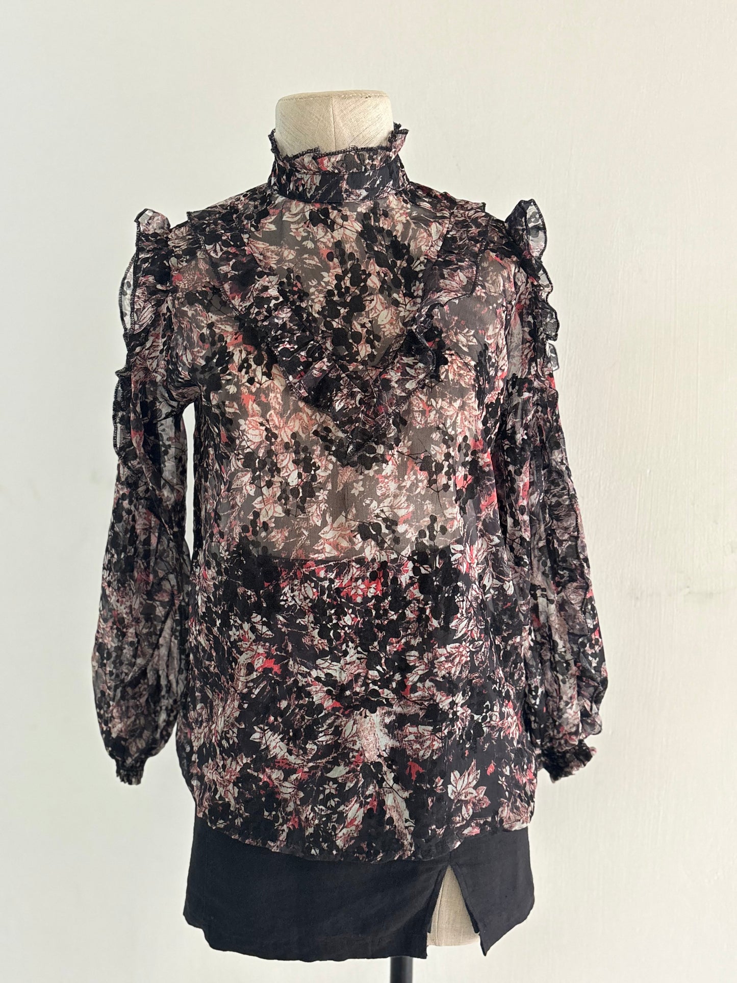 Black floral chiffon top