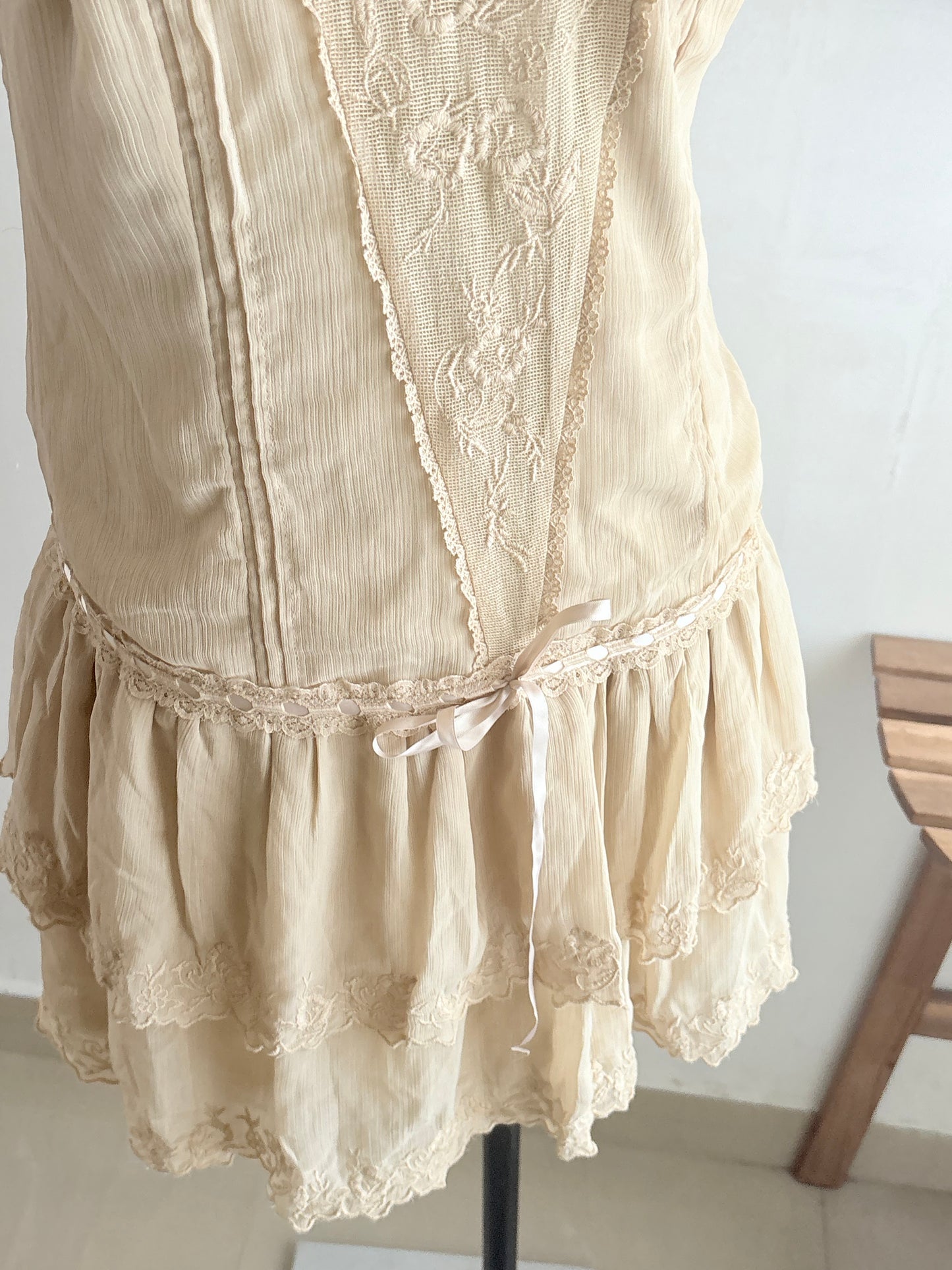 Beige drop waist dress