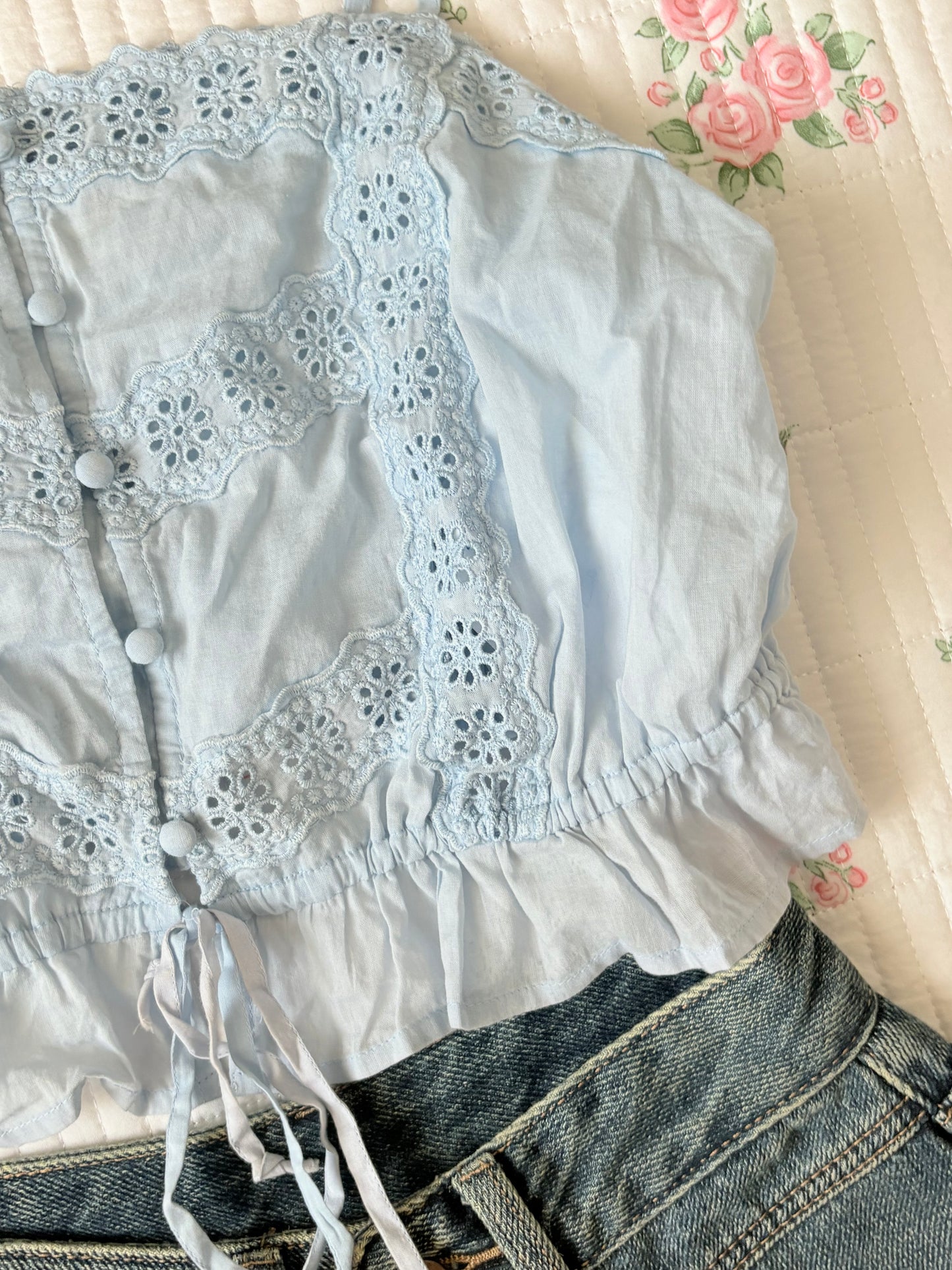 Blue eyelet top