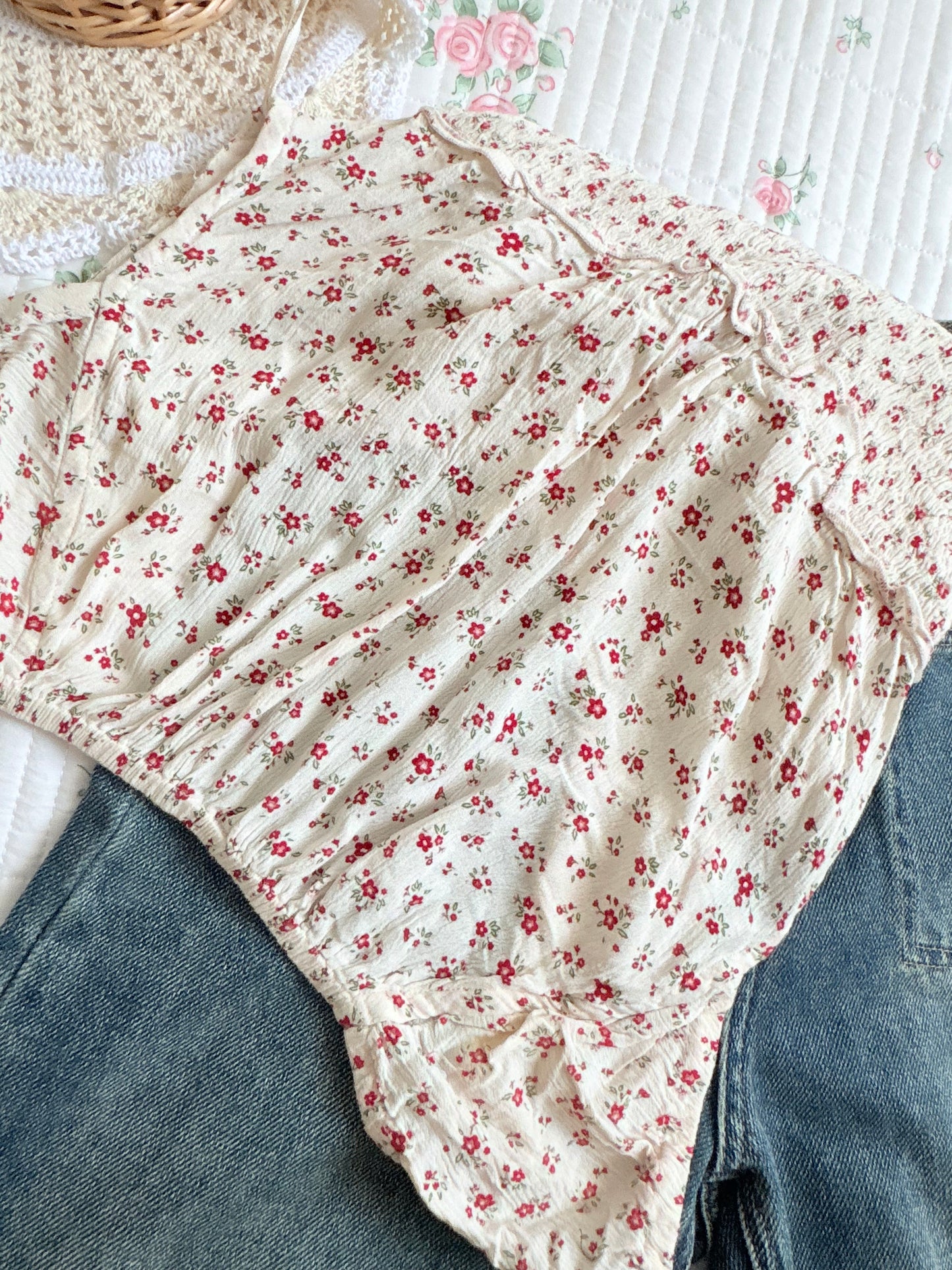 Red floral milkmaid
