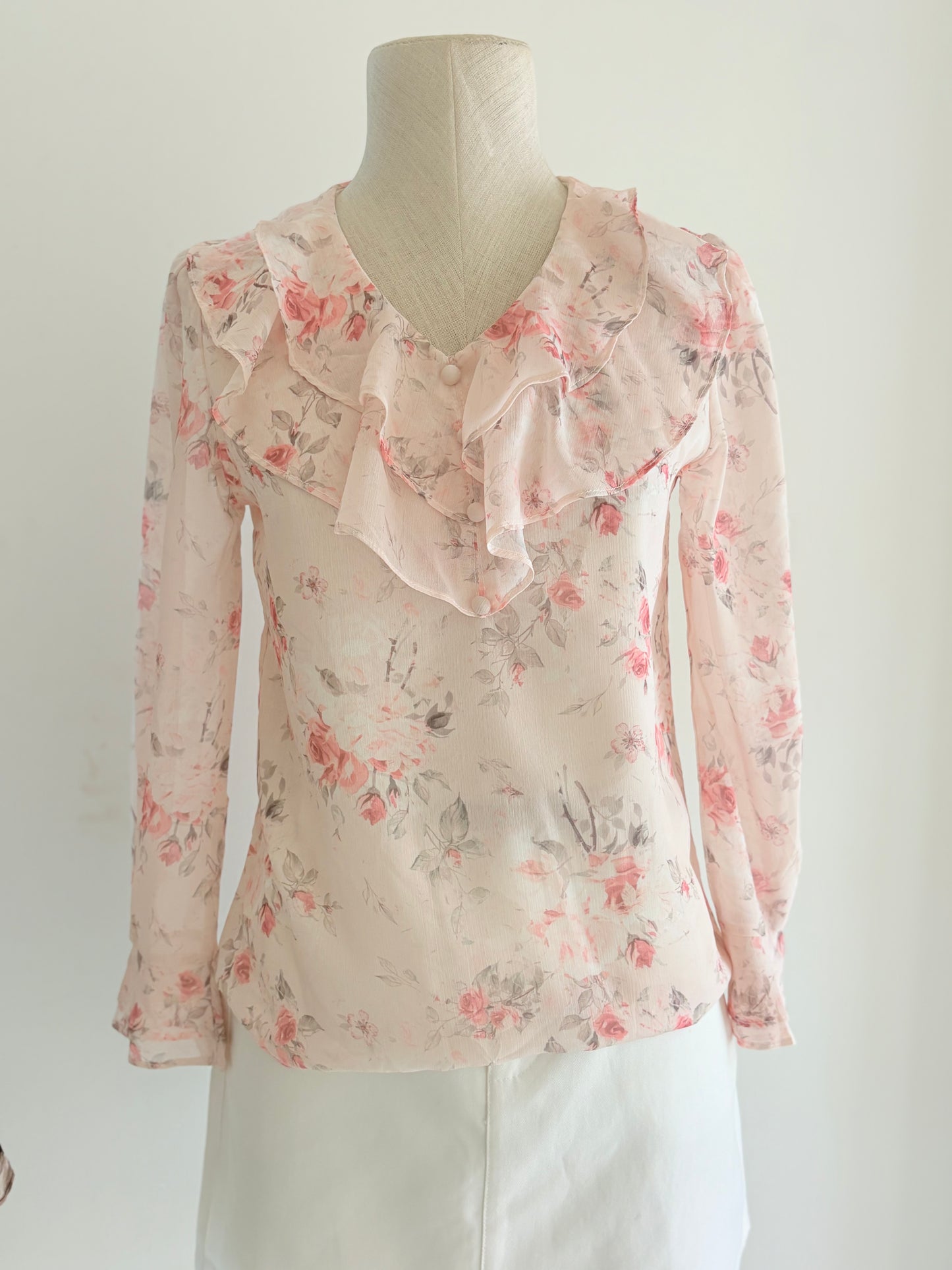 Pink floral ruffle top