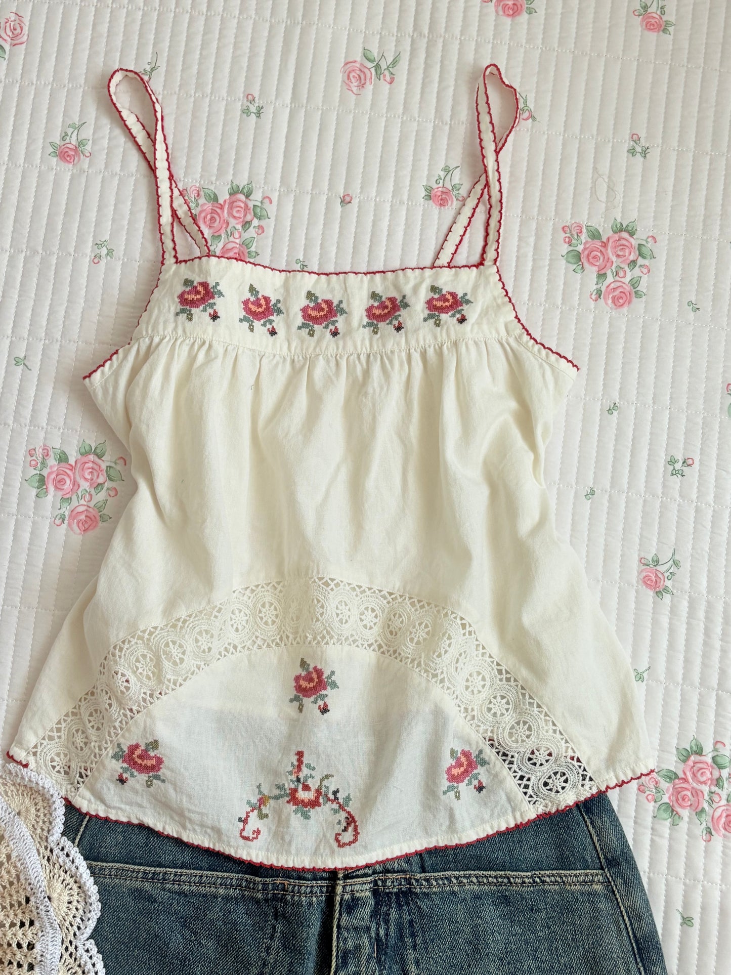 Red embroidered top