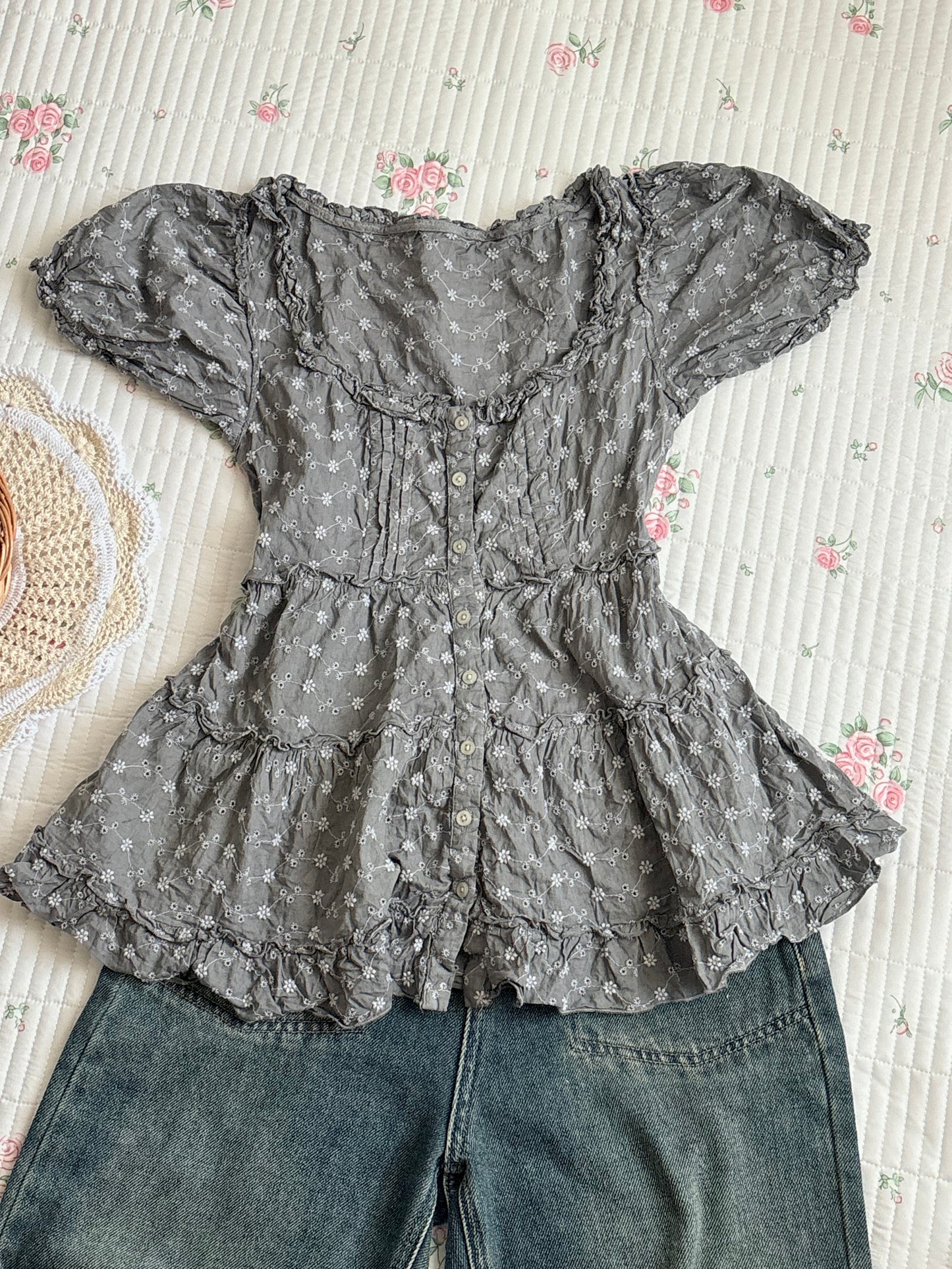 Grey embroidered top