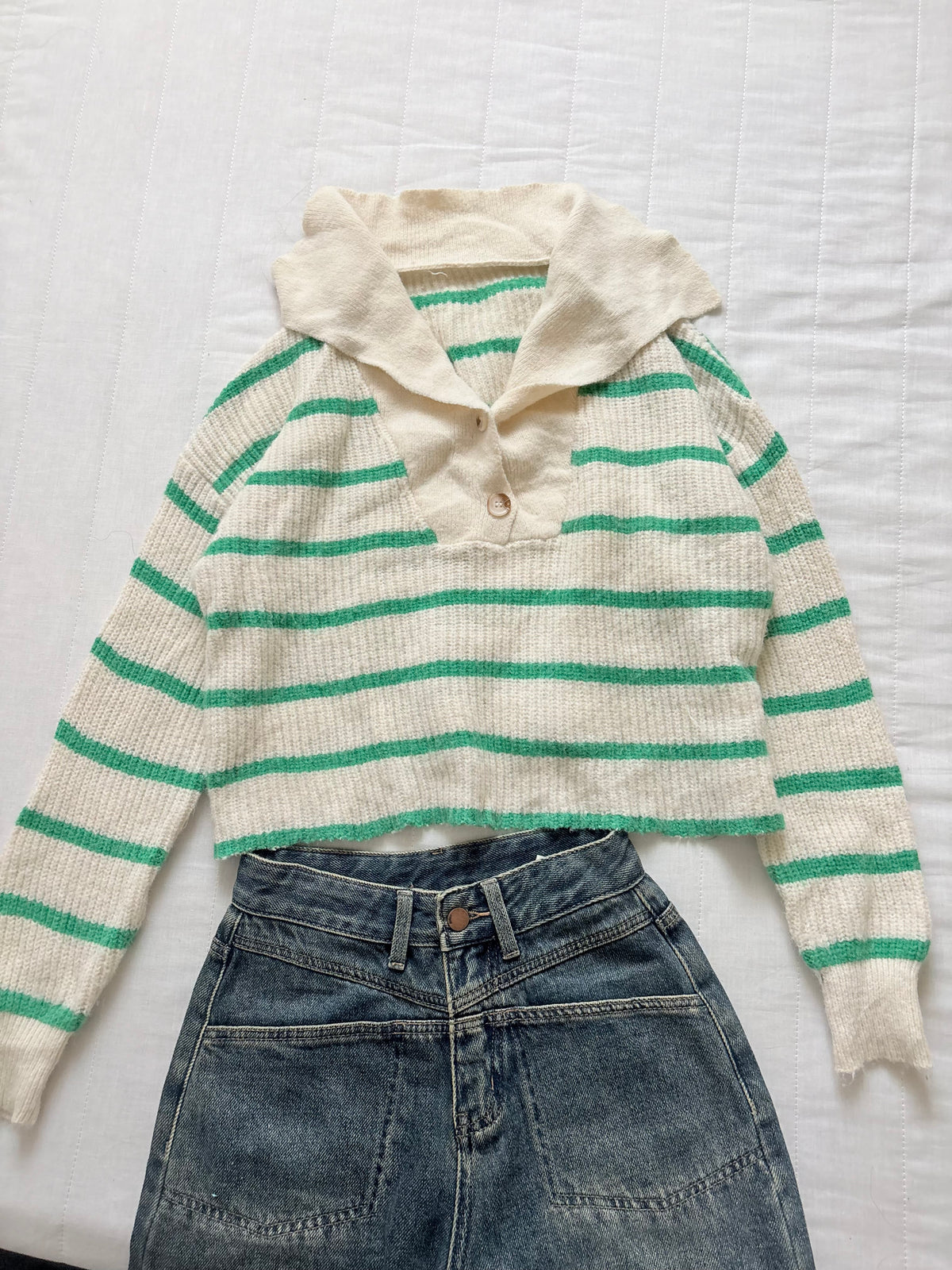 Green stripe pullover