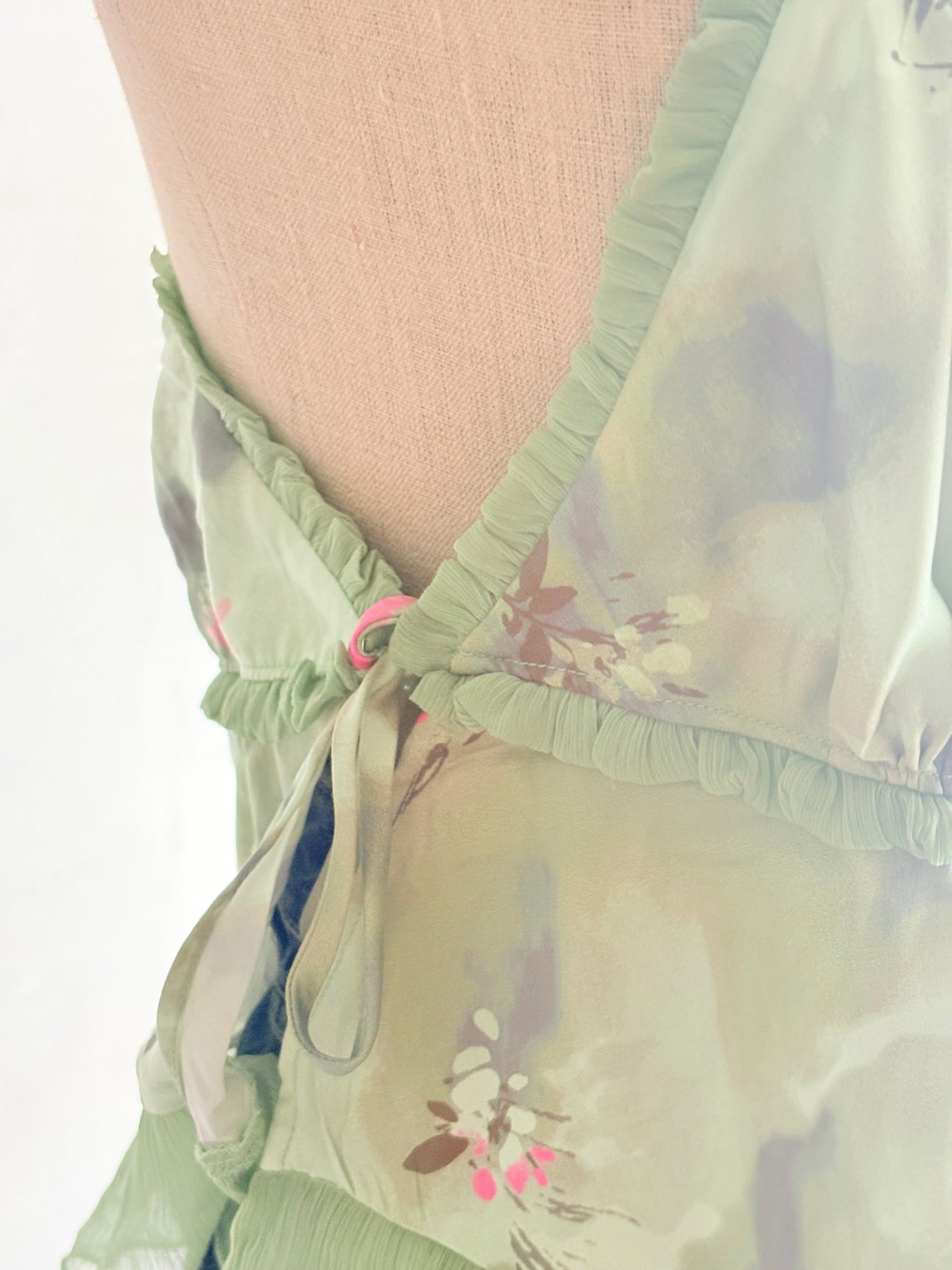 Green tie silk top