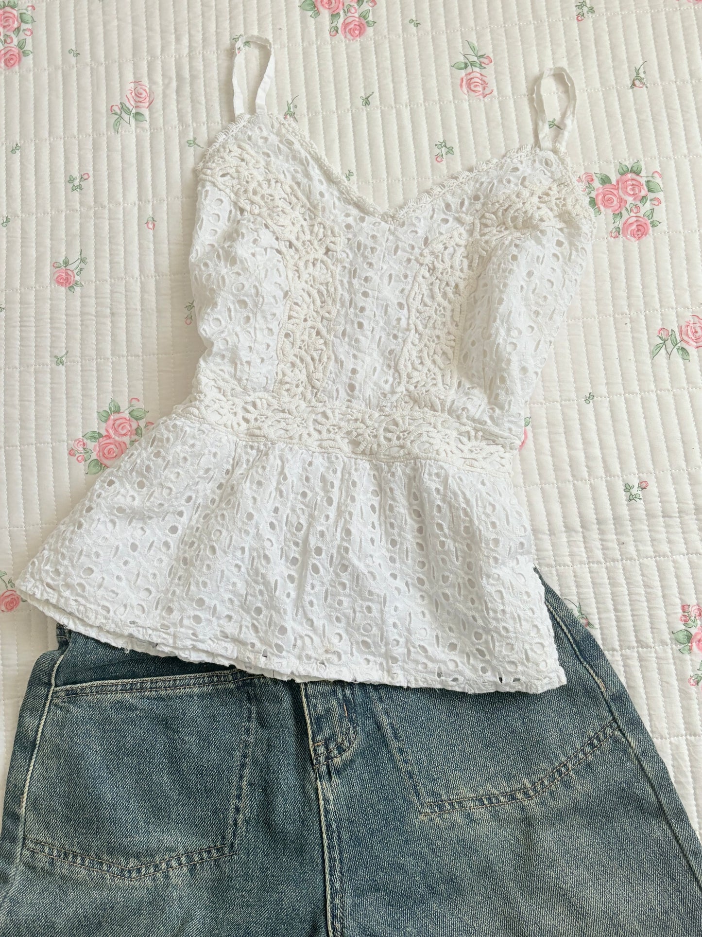White eyelet top