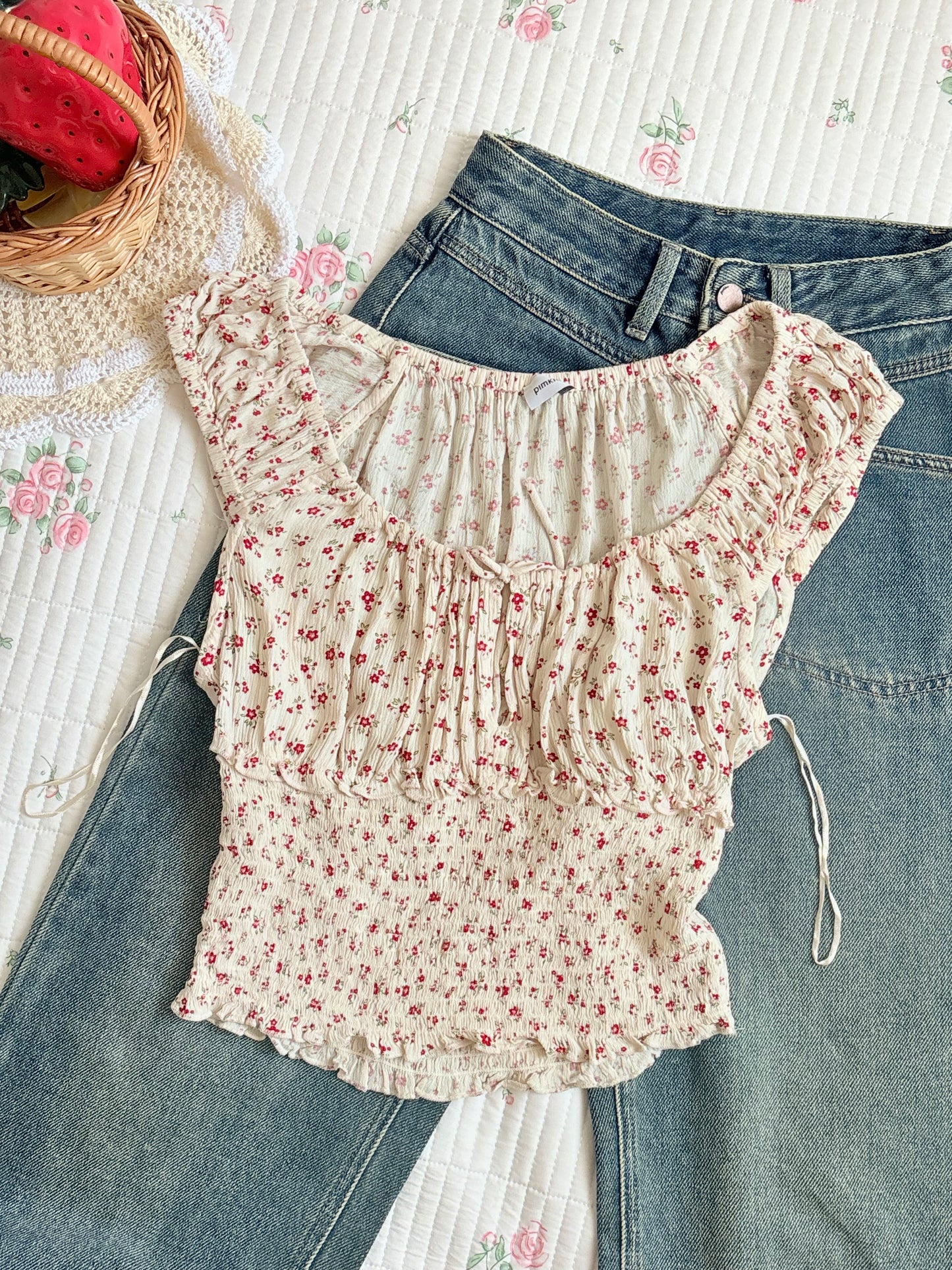 Red floral milkmaid