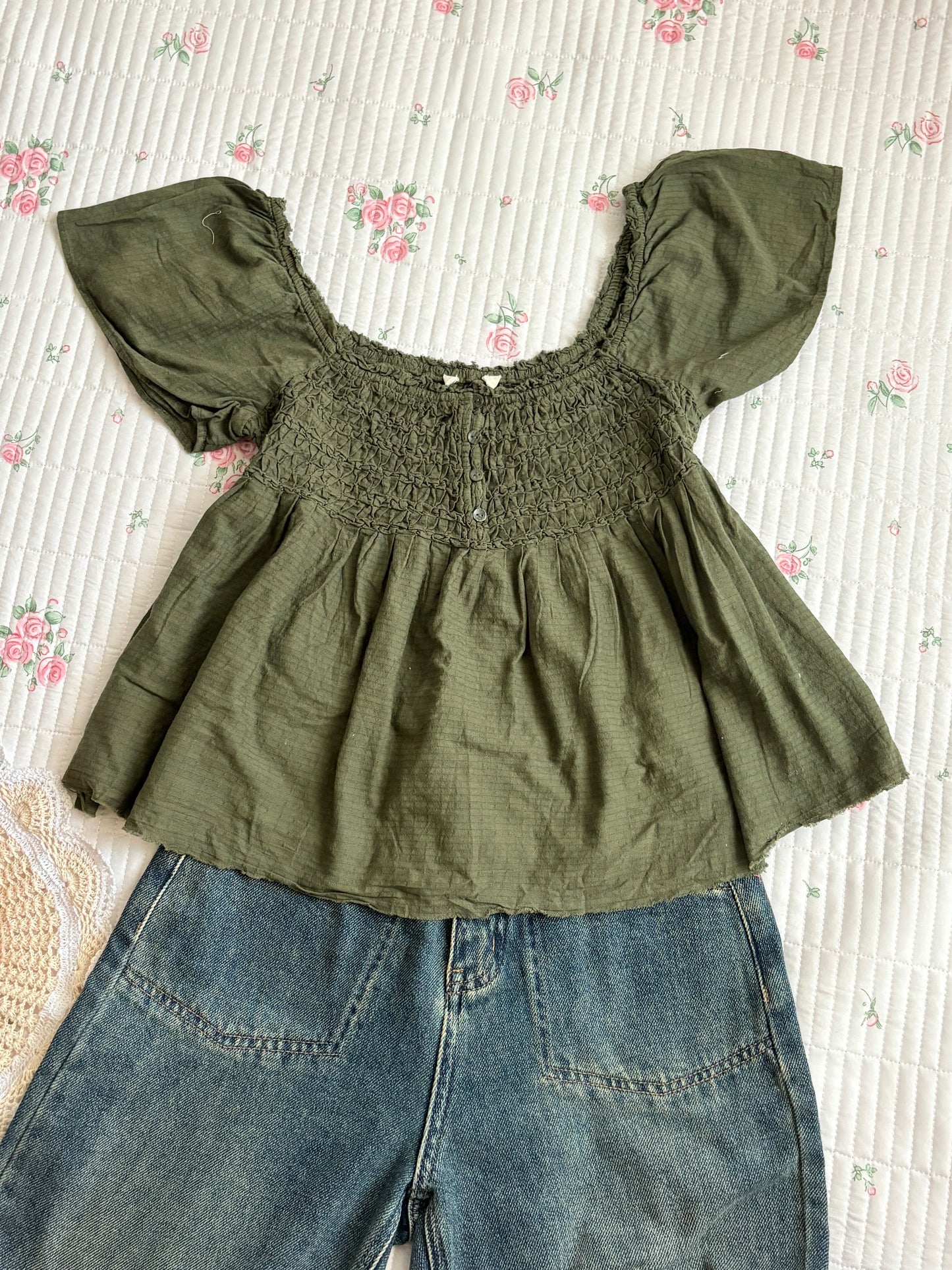 Olive smocked top
