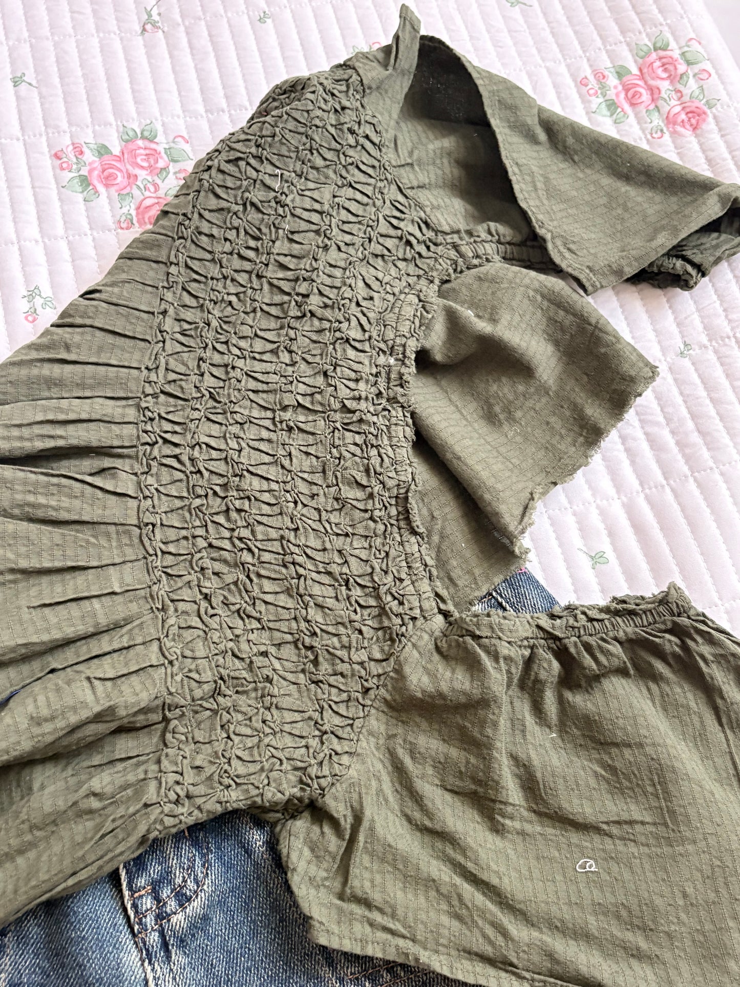 Olive smocked top