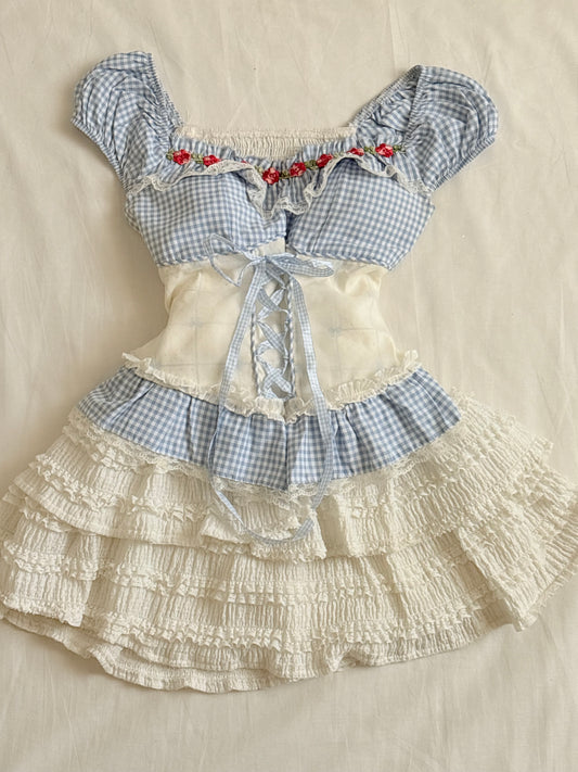 Blue gingam tie top