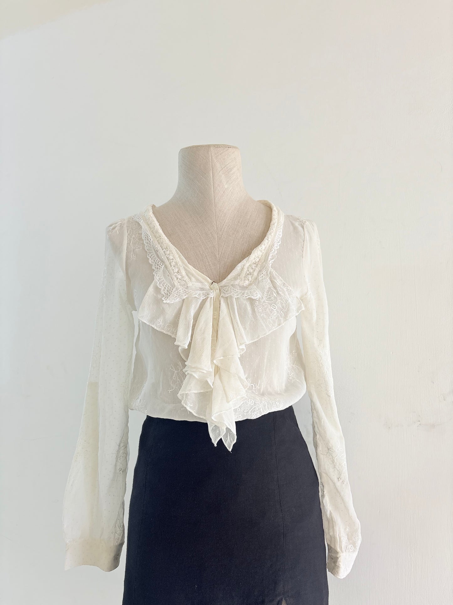 White ruffle chiffon top
