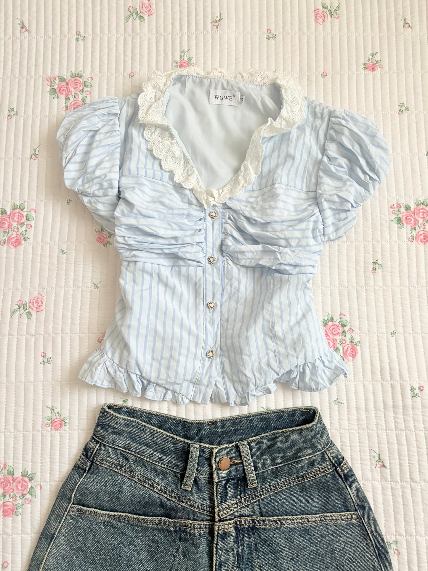 Blue stripe doll top