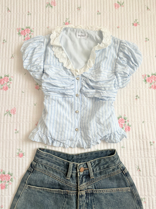 Blue stripe doll top