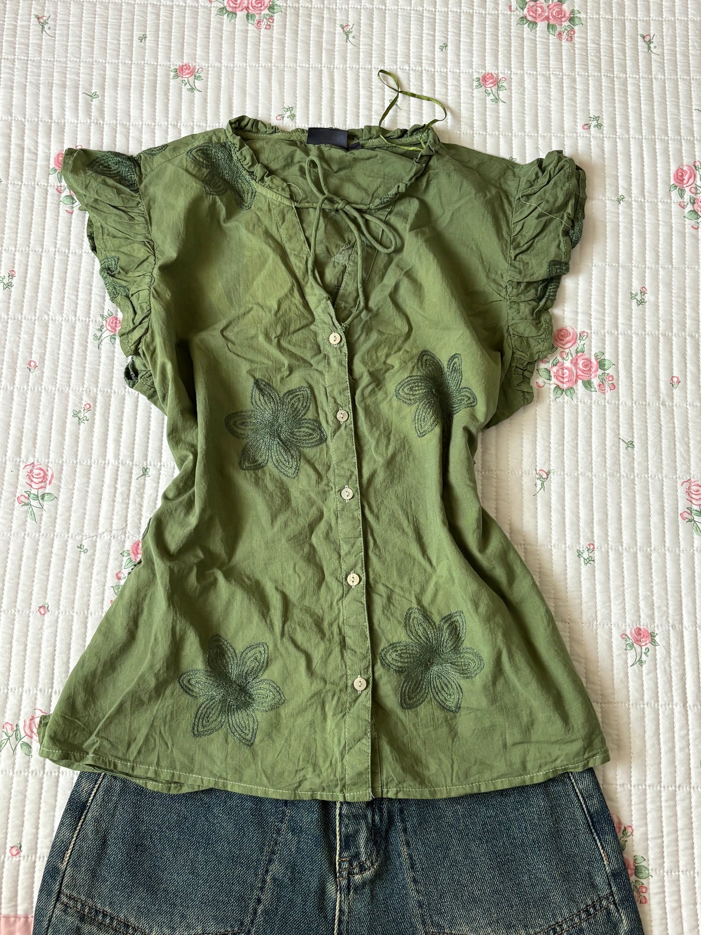 Green embroidered top
