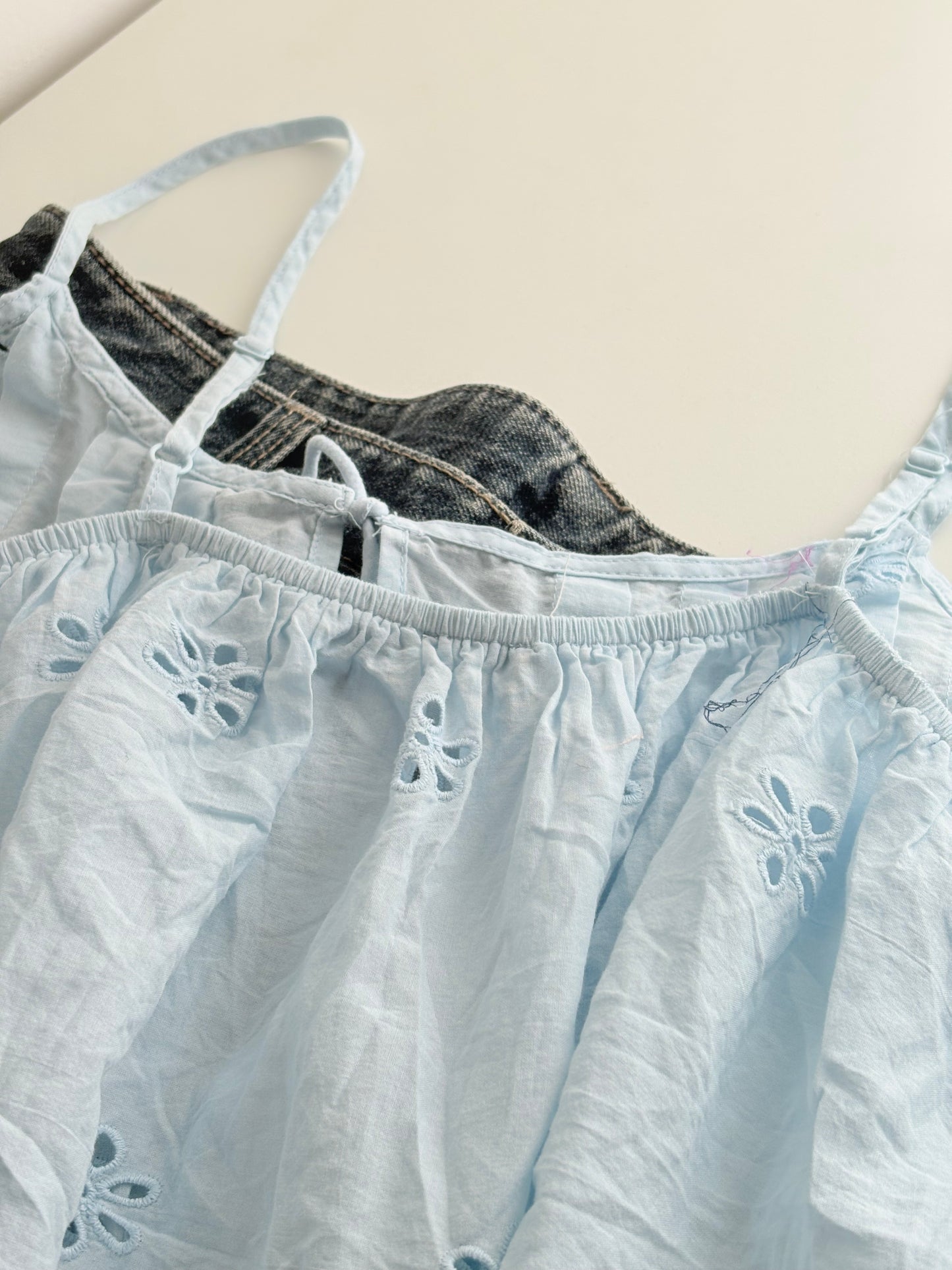 Blue tie eyelet top