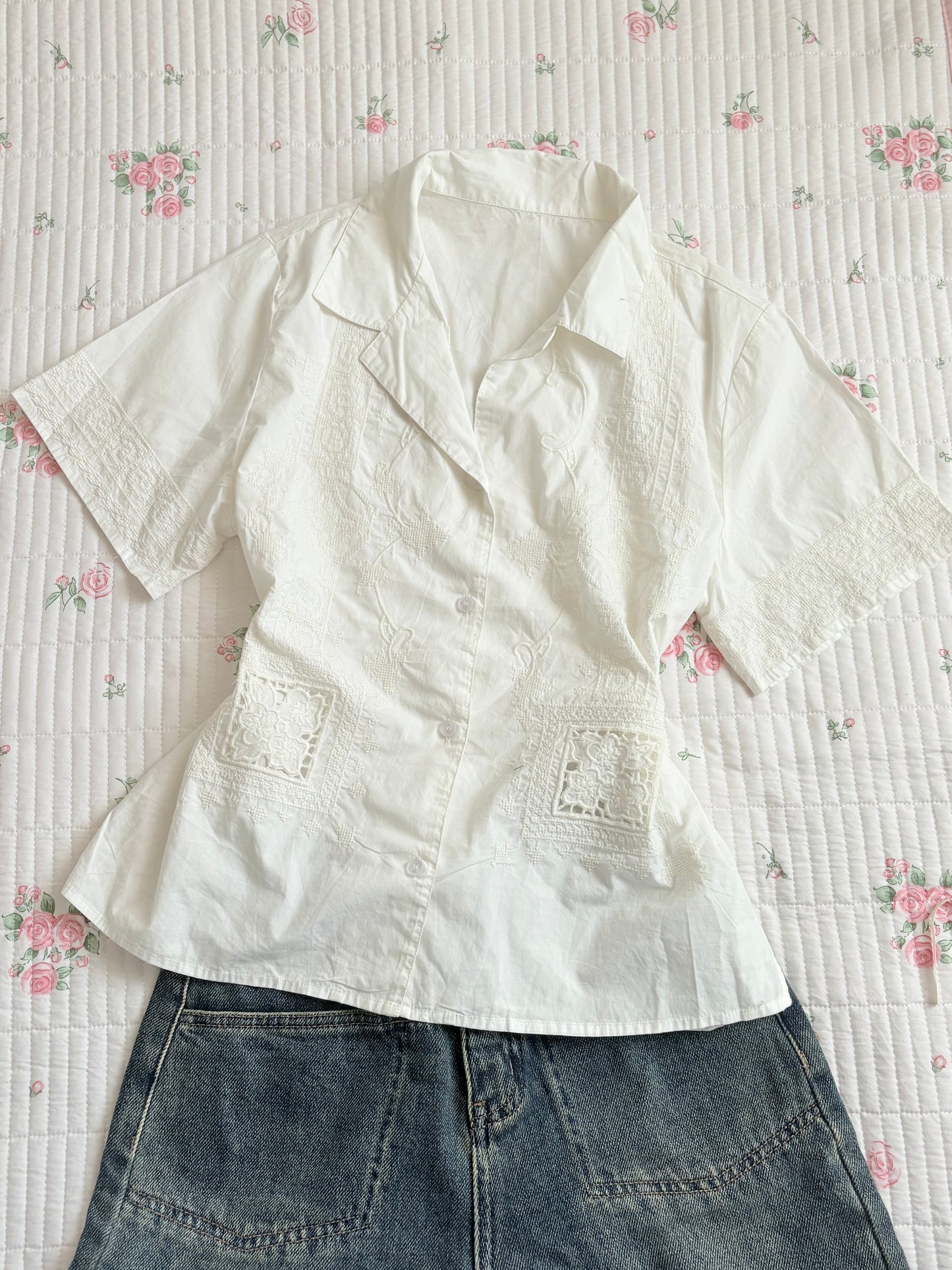 White embroidered short