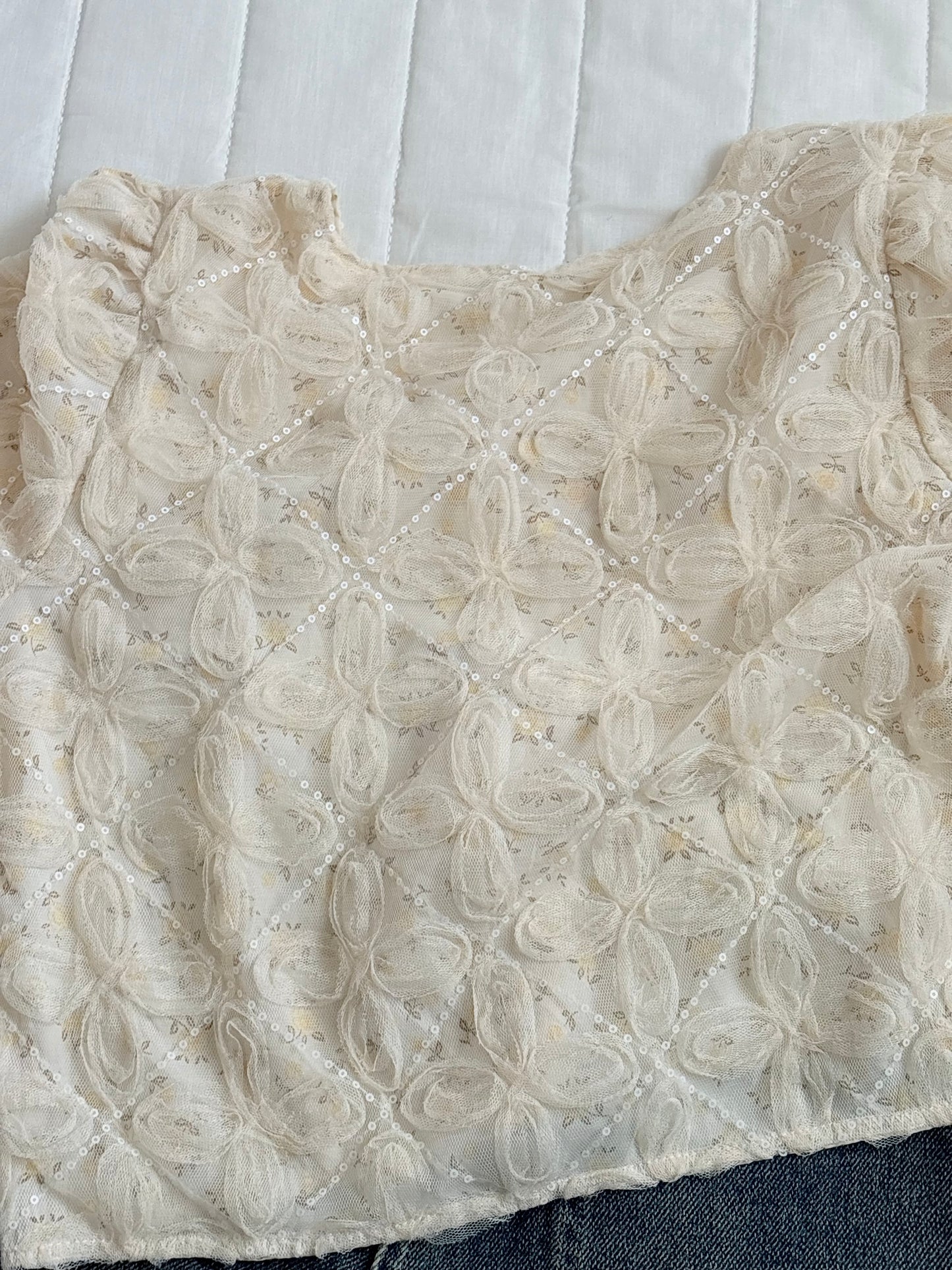 Cream organza studded top