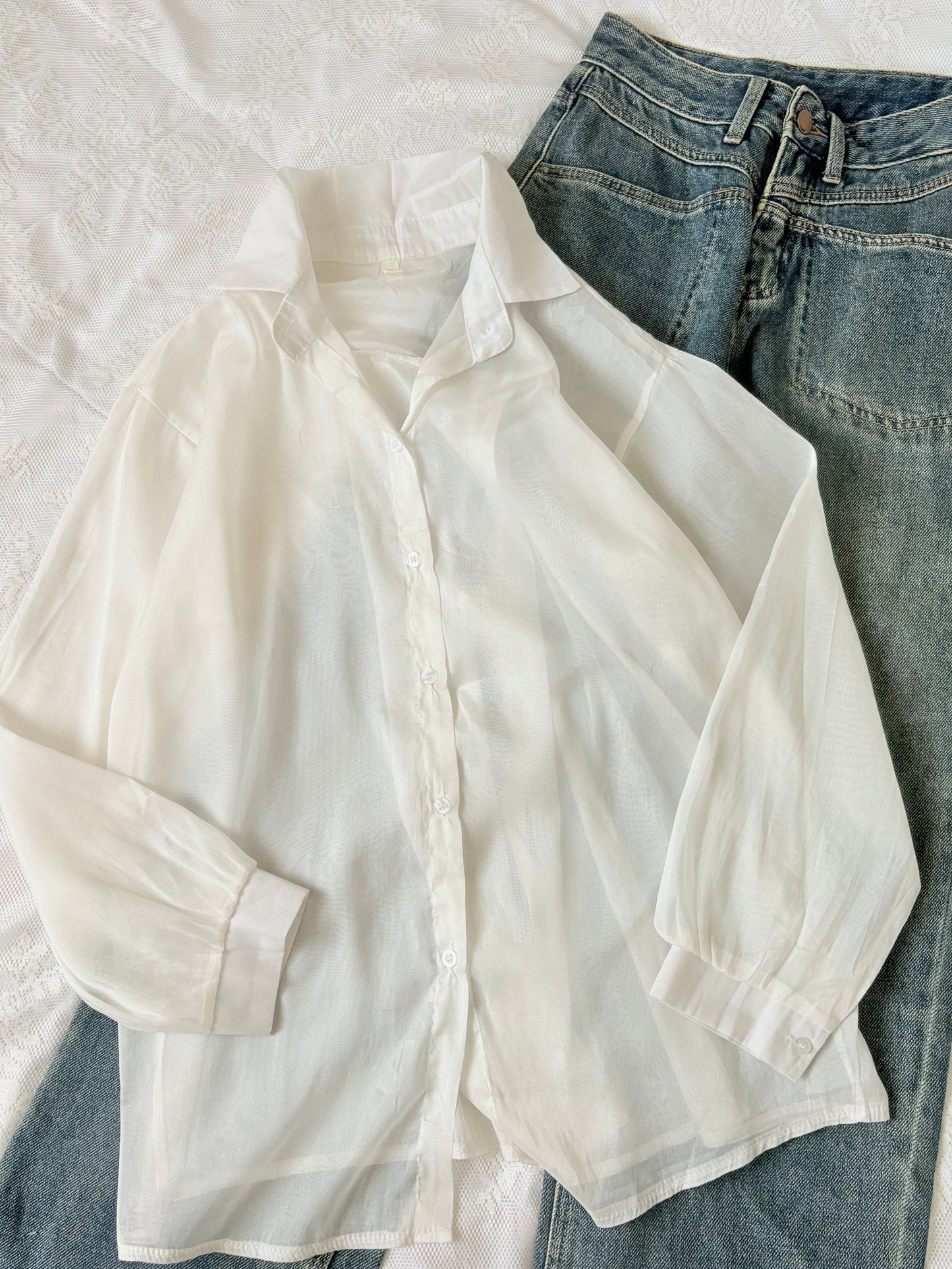 White semi sheer shirt