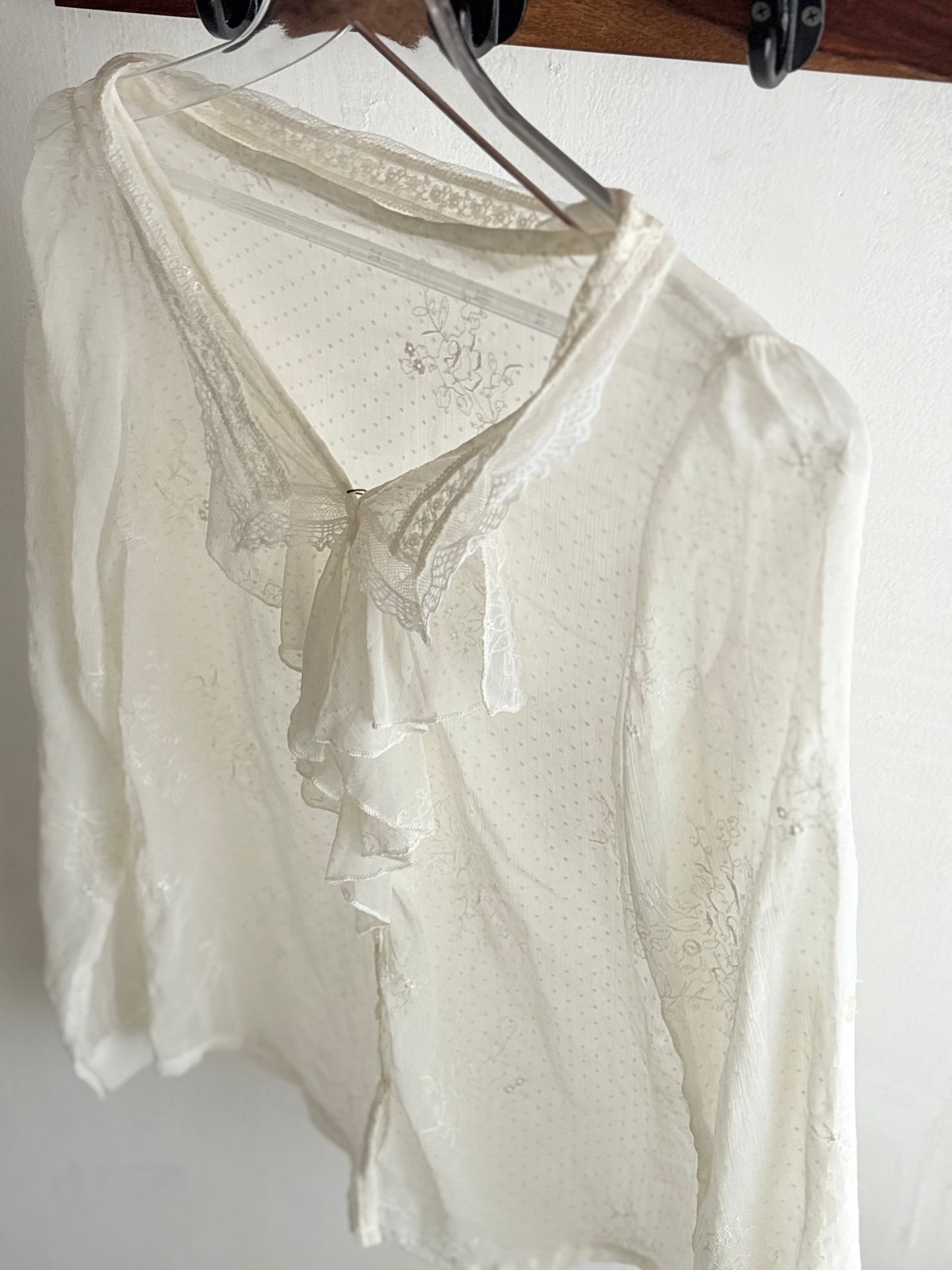 White ruffle chiffon top