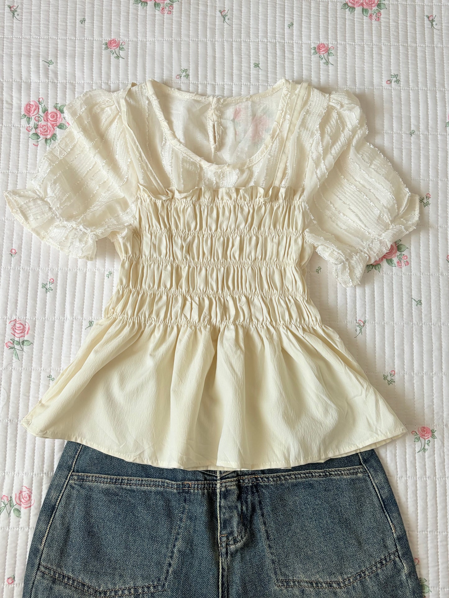Cream smocked top