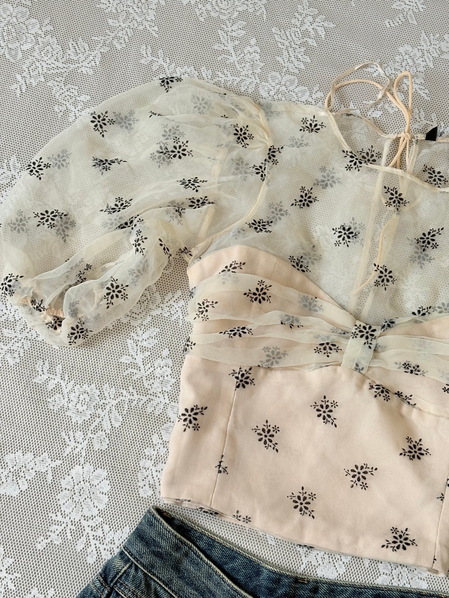 Beige mesh top