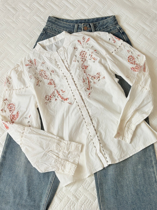 White detailing buttoned down