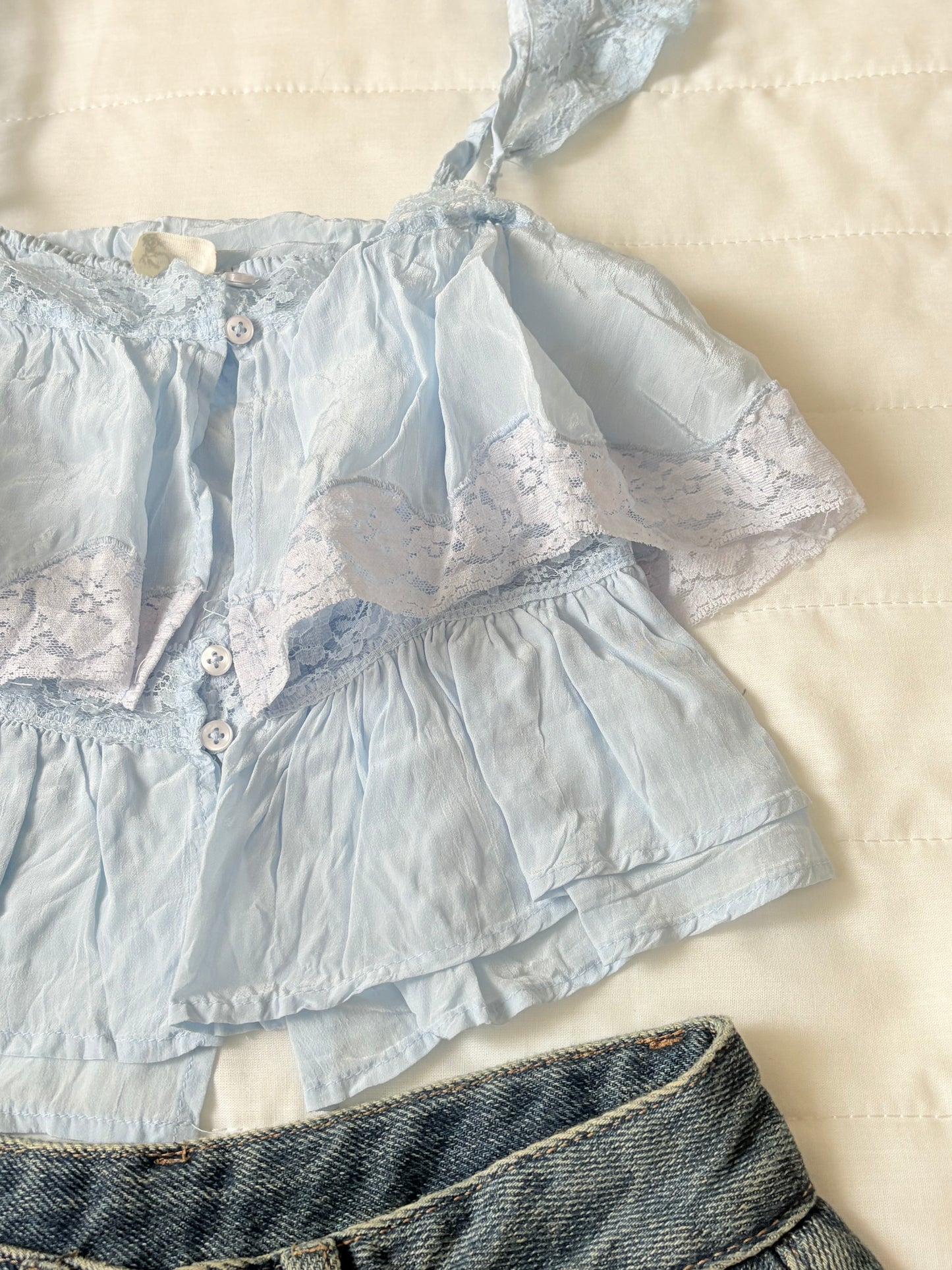 Blue ruffle lace top