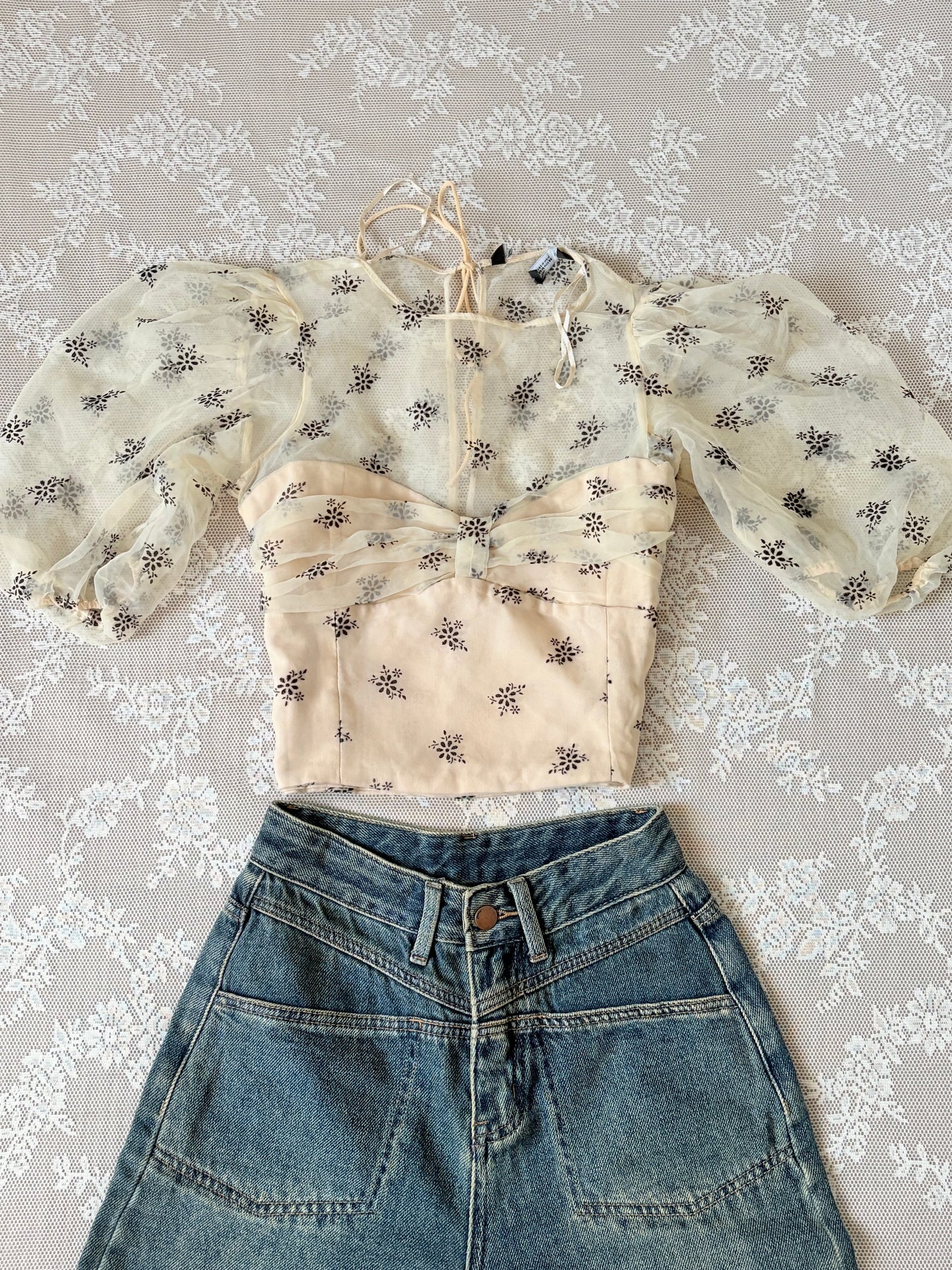 Beige mesh top