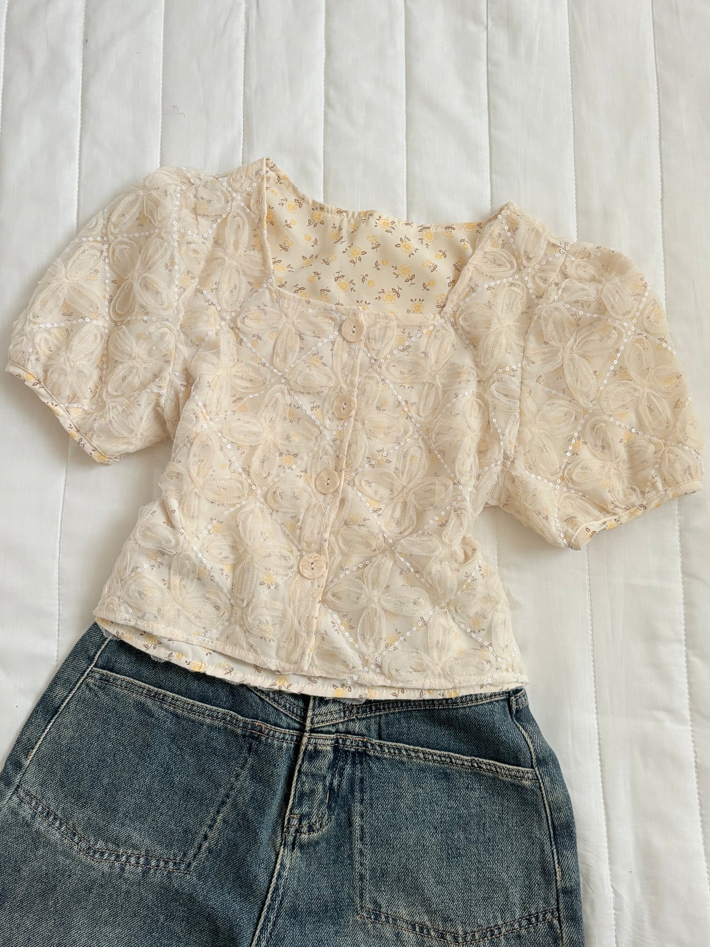 Cream organza studded top