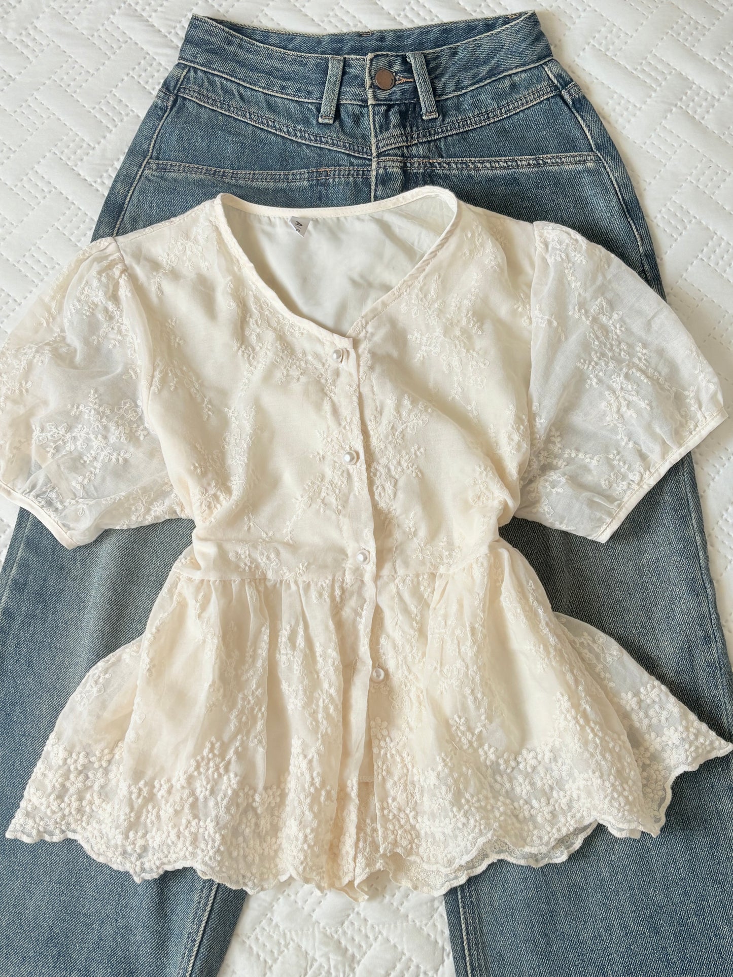 Cream embroidered top