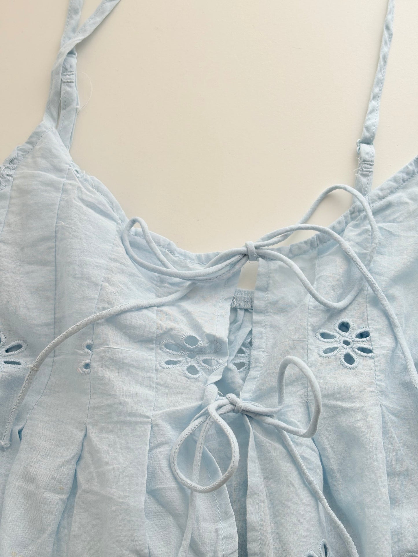 Blue tie eyelet top