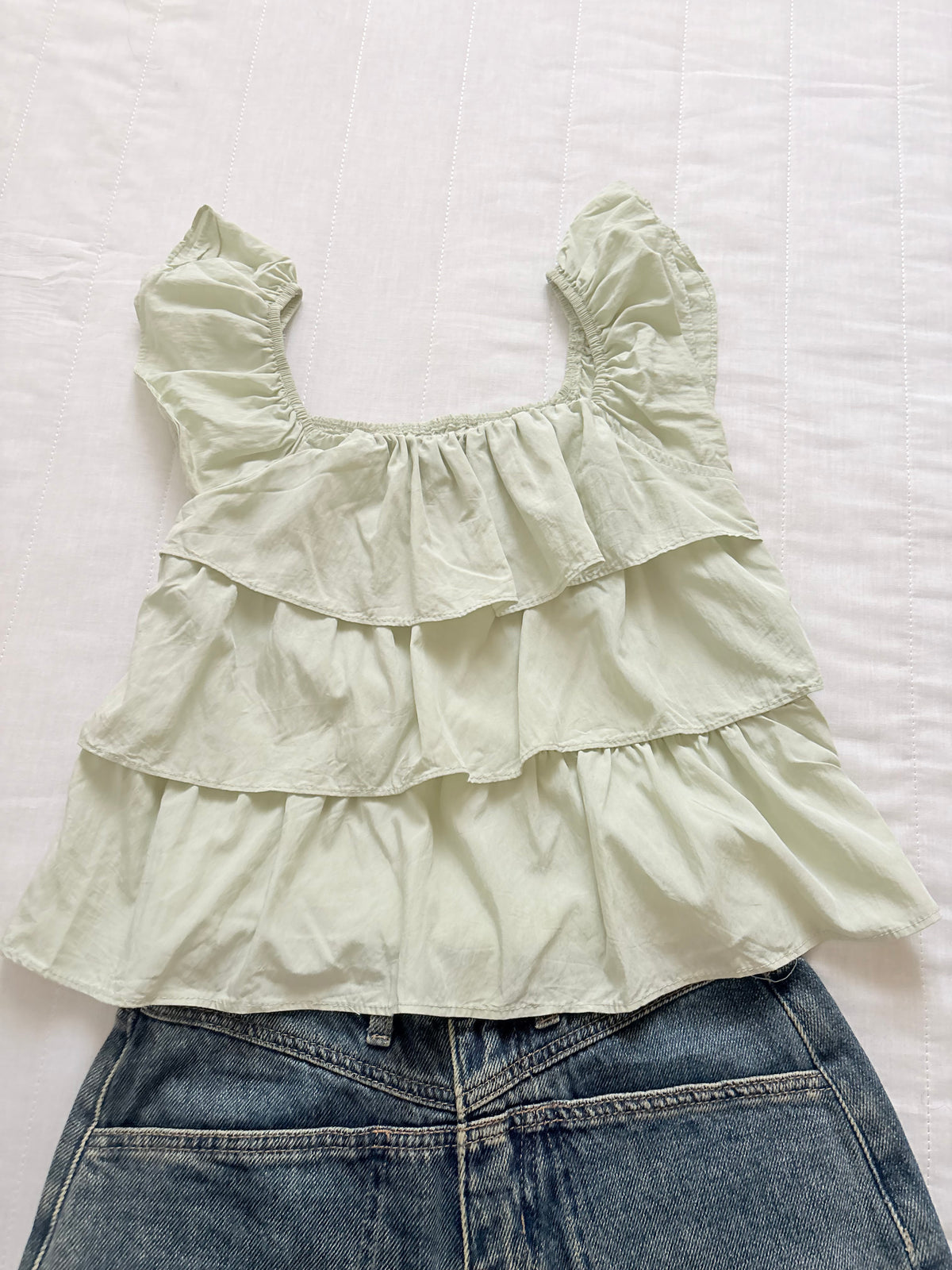 Sage ruffle top
