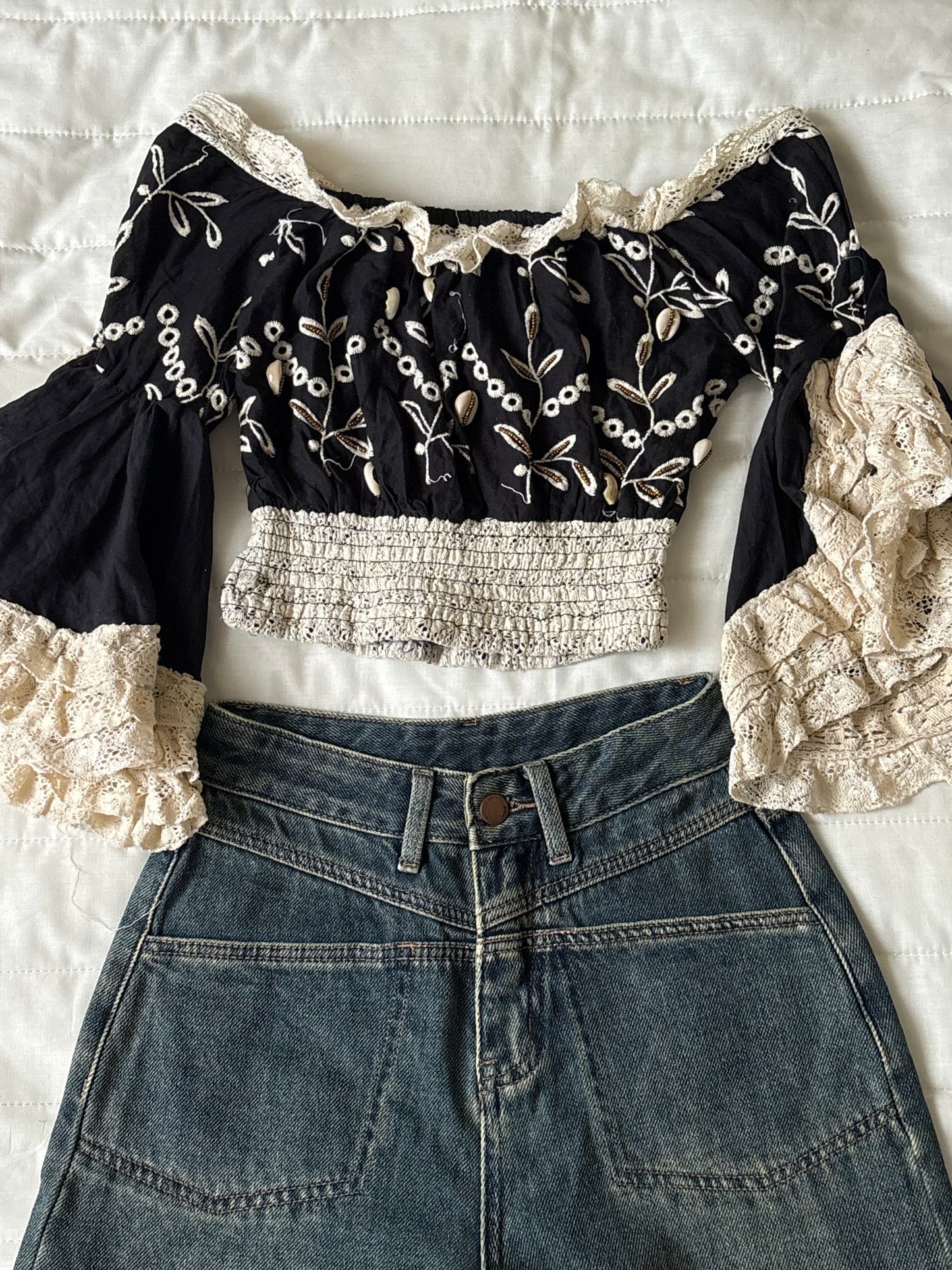 Black embroidered top
