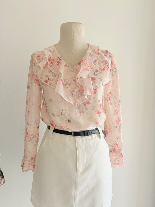 Pink floral ruffle top