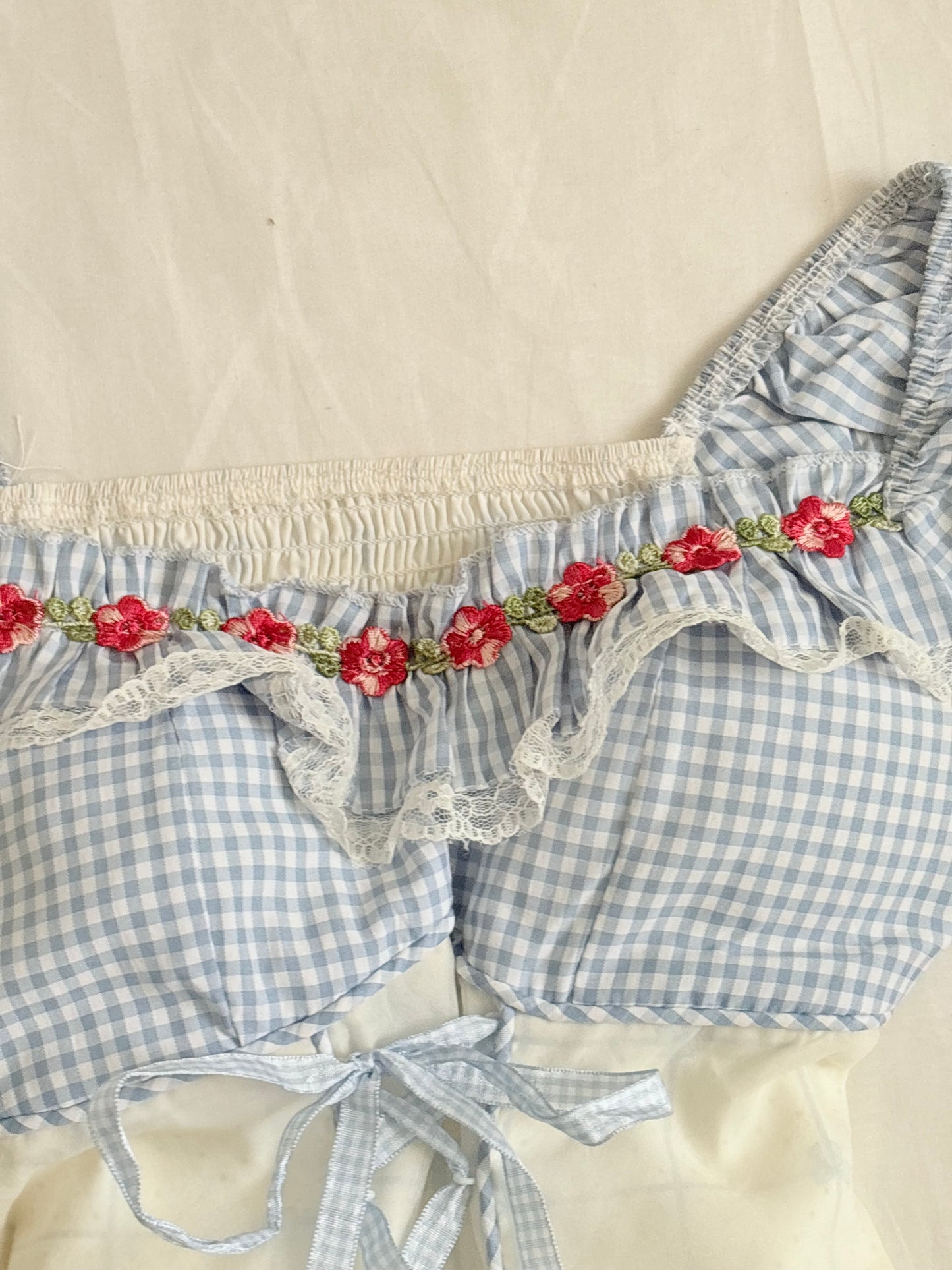 Blue gingam tie top