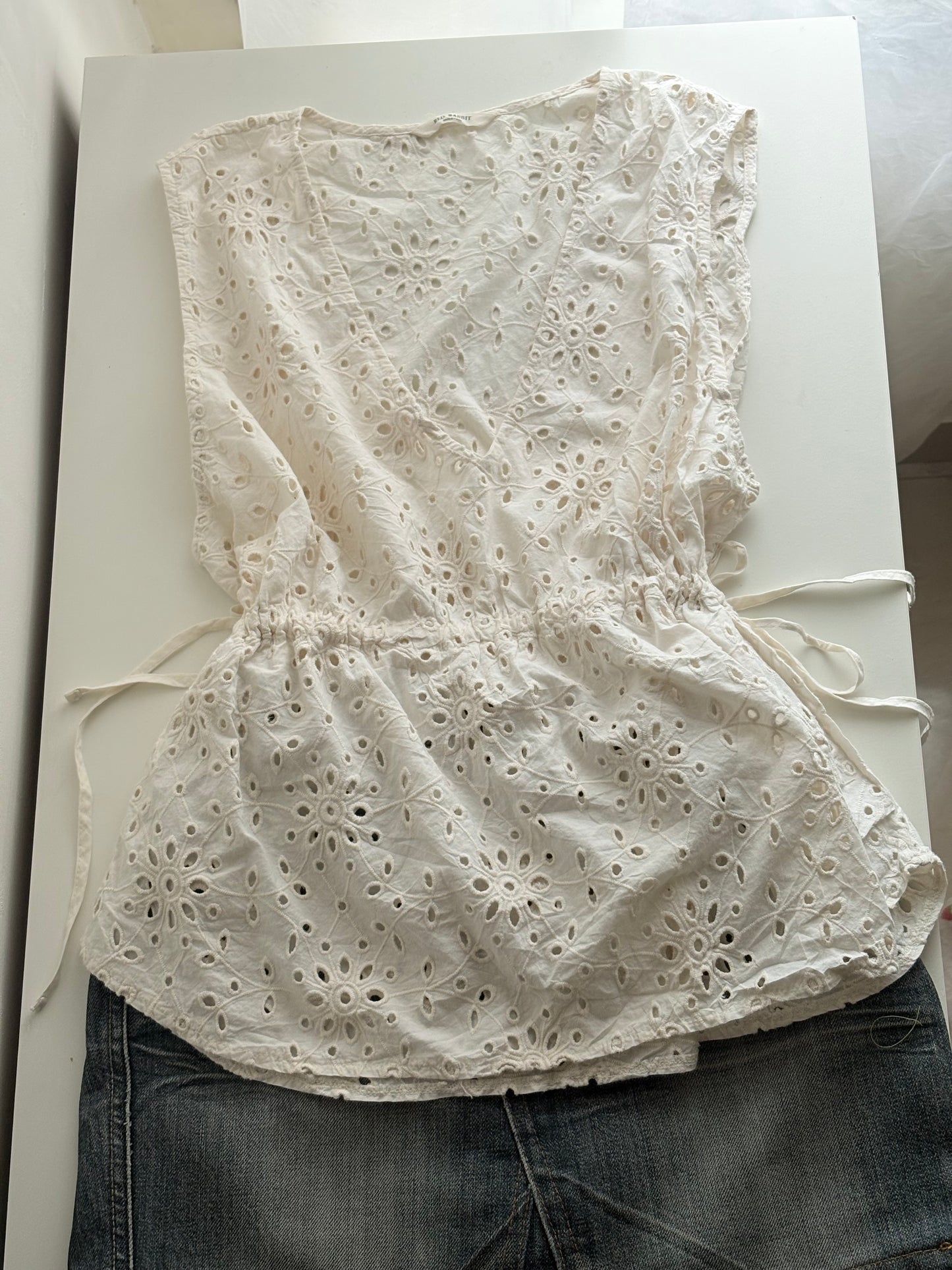 Cream eyelet top