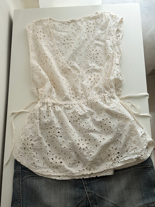 Cream eyelet top
