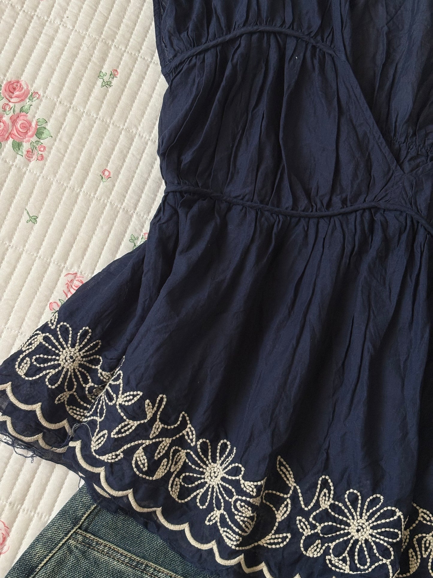 Navy embroidered top