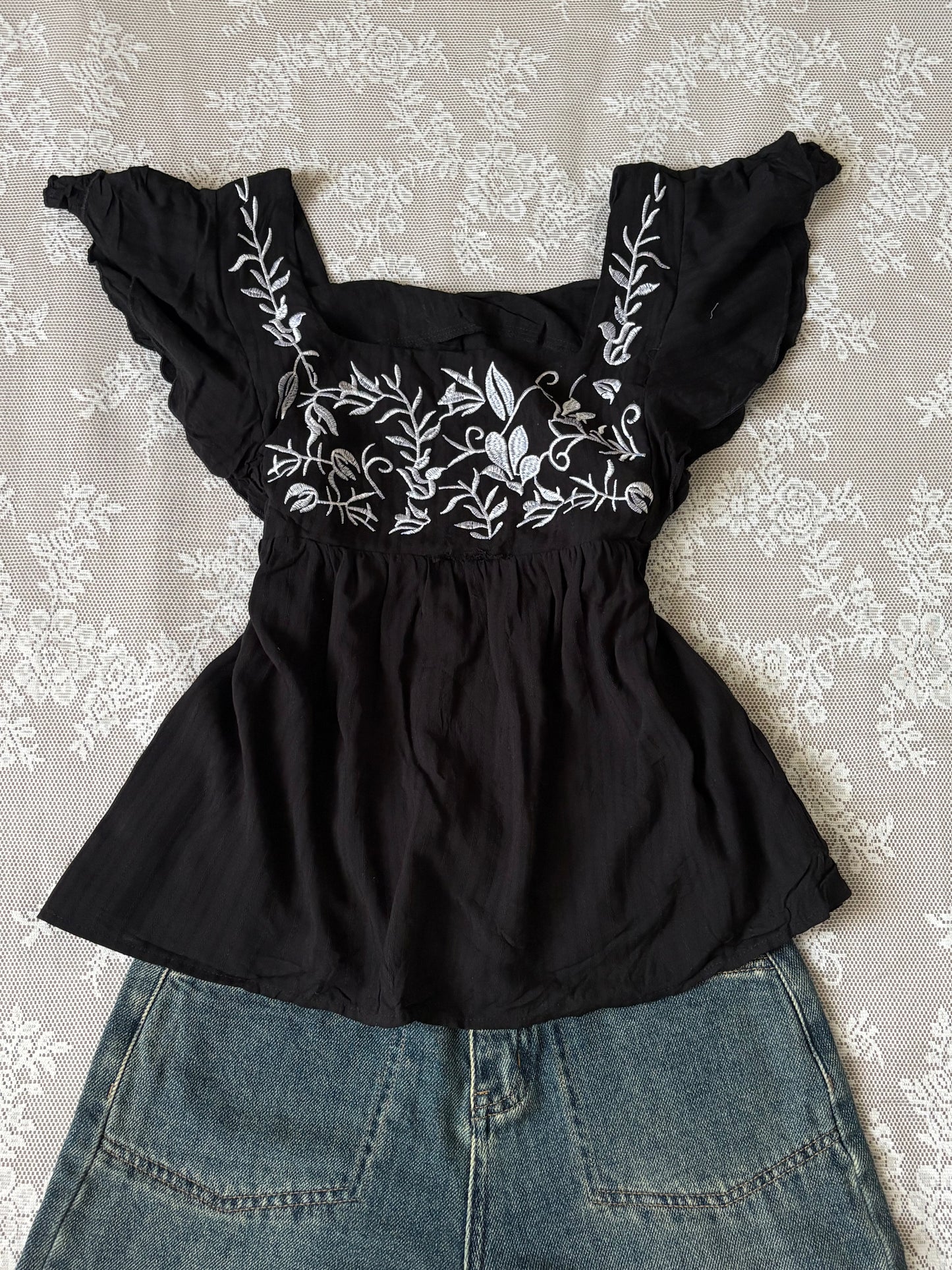 Black embroidered top