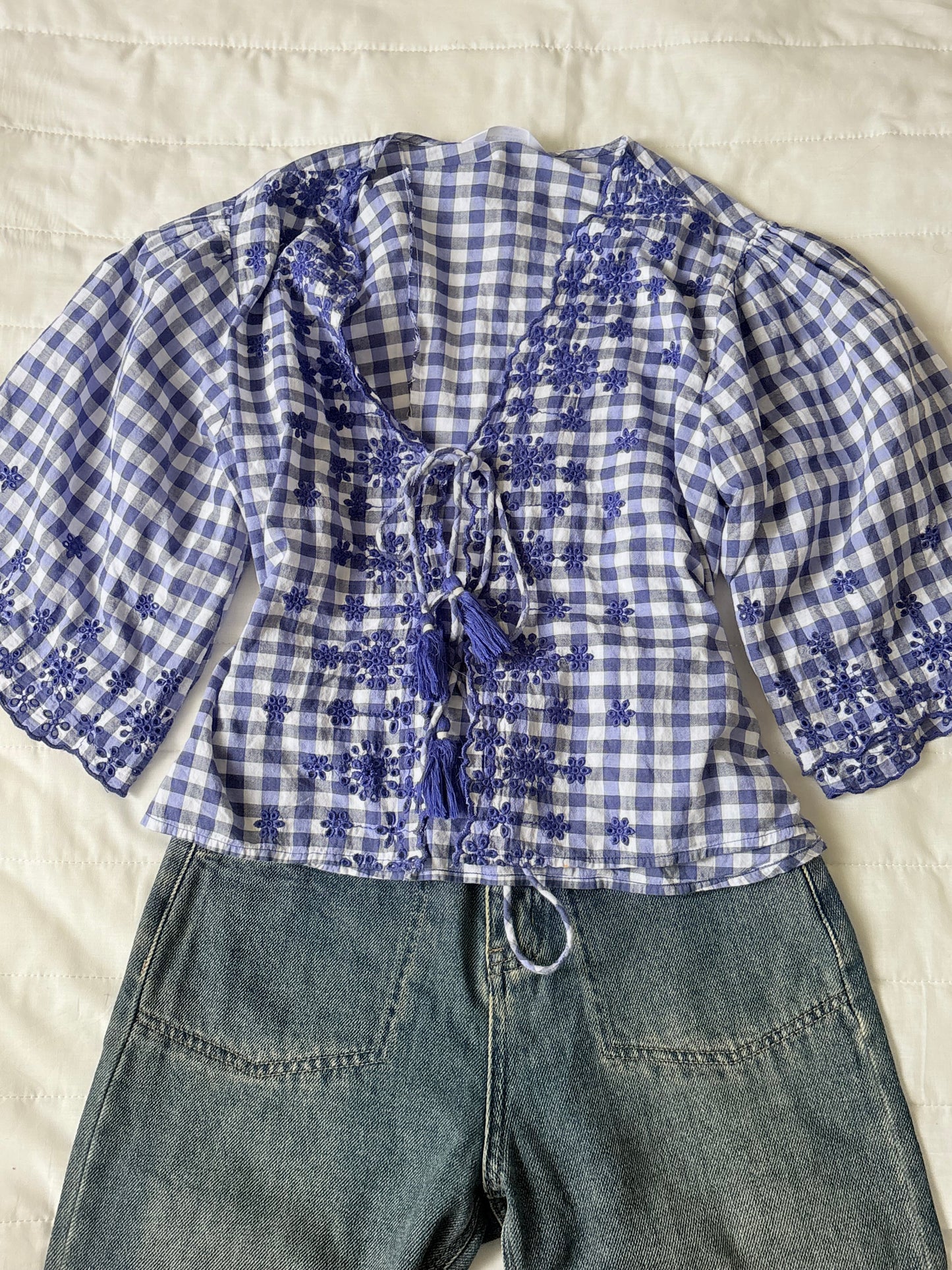 Navy gingham top