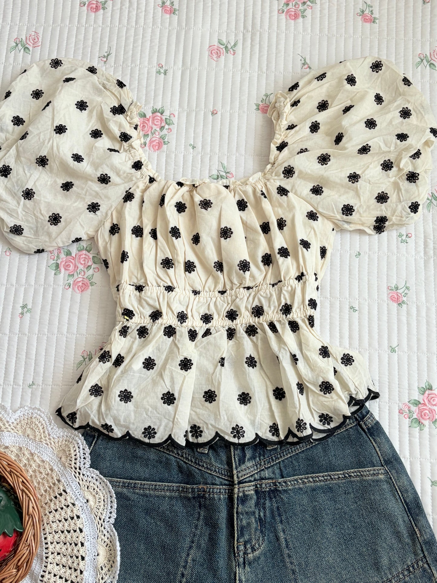 B/w floral embroidered