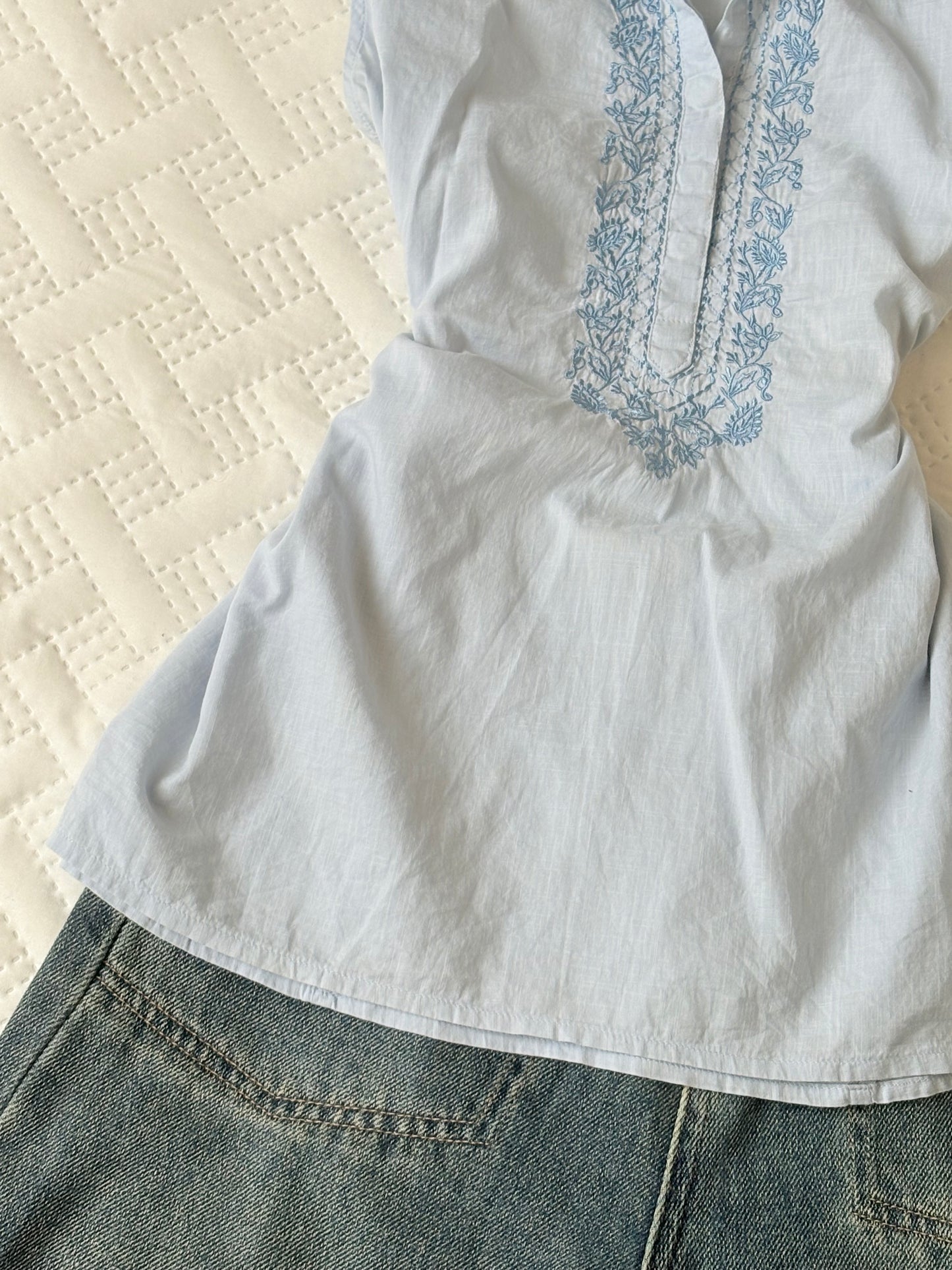 Blue embroidered top