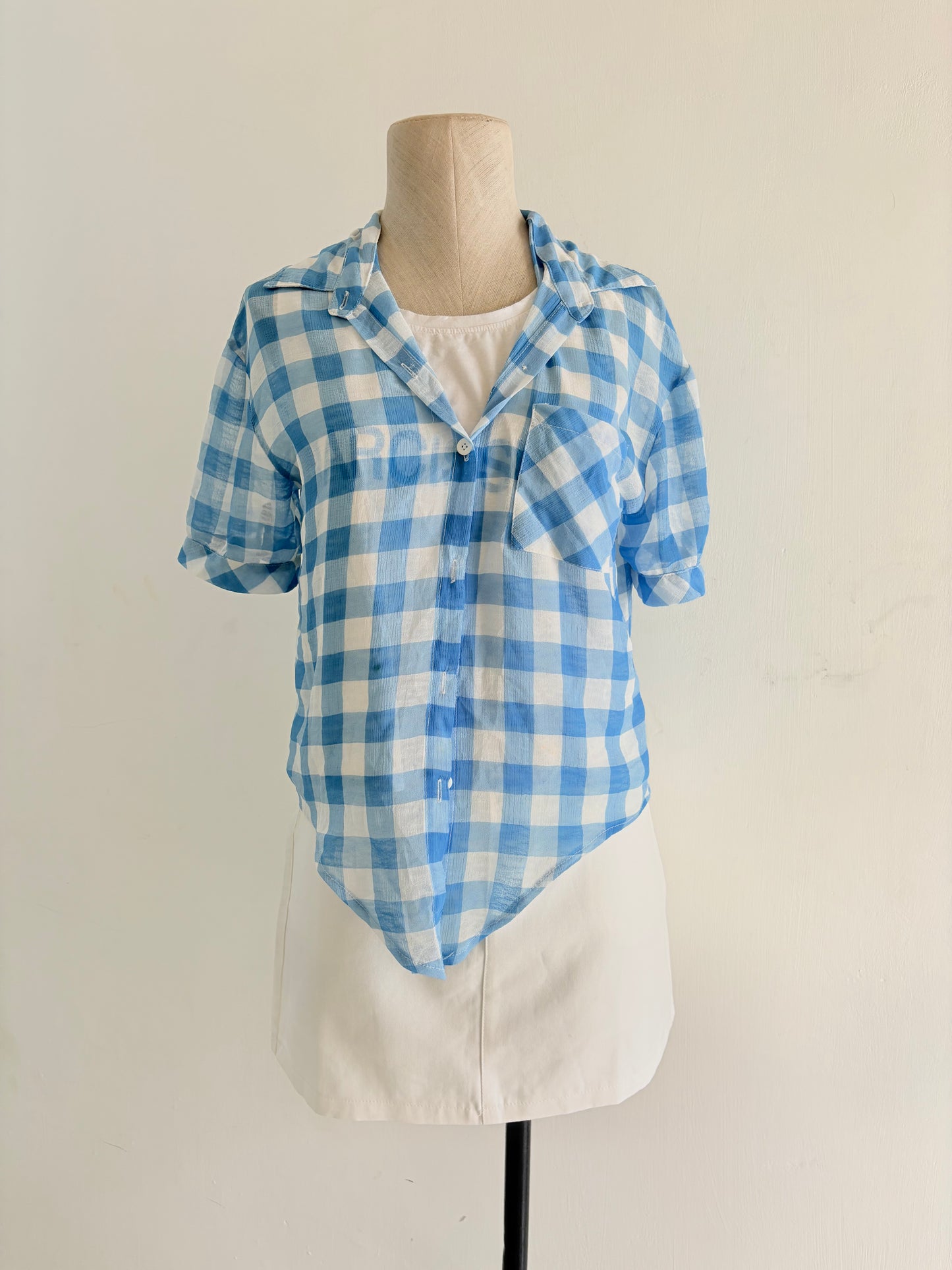 Blue gingham overlay top