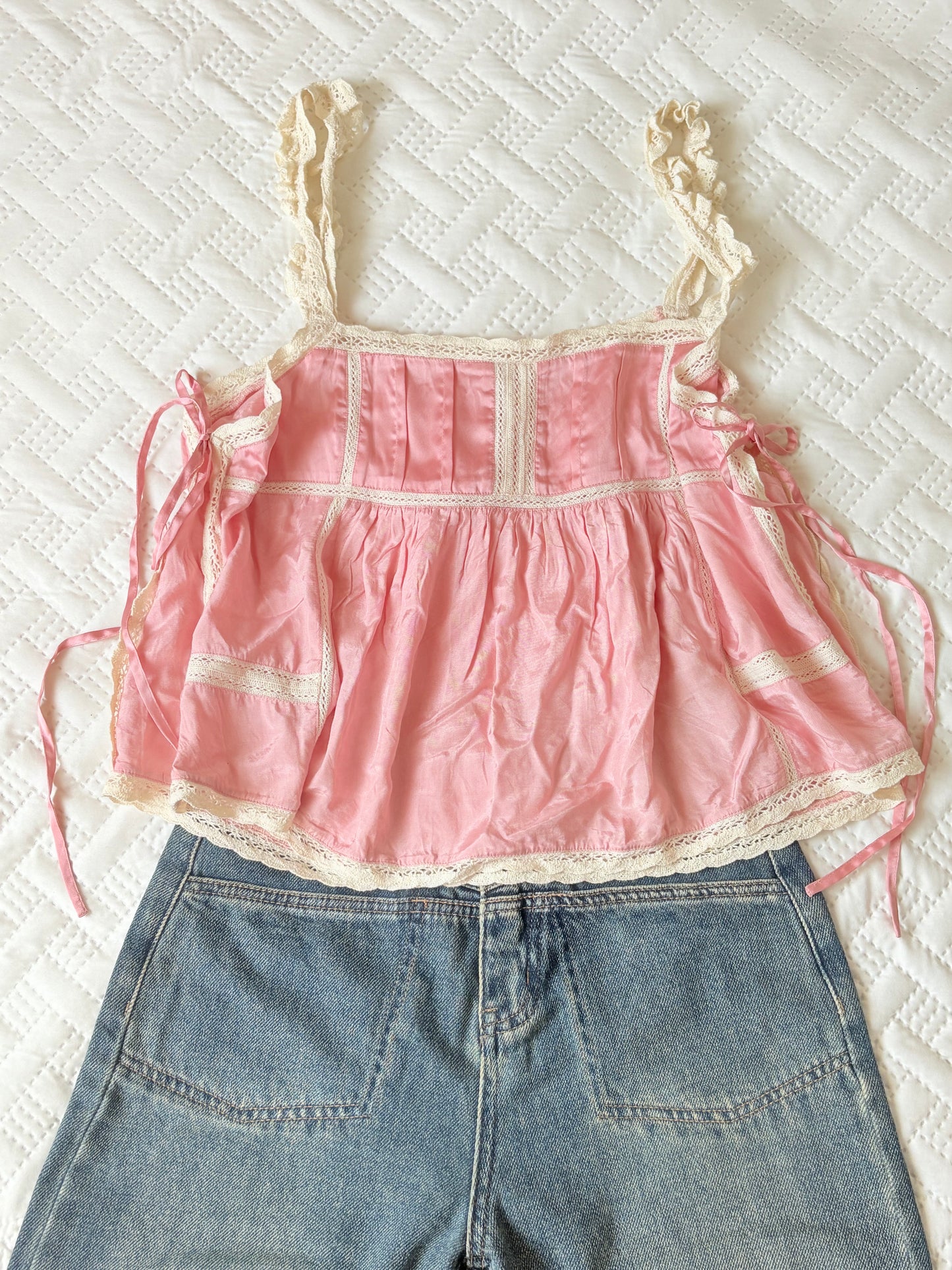 Pink satin tie top