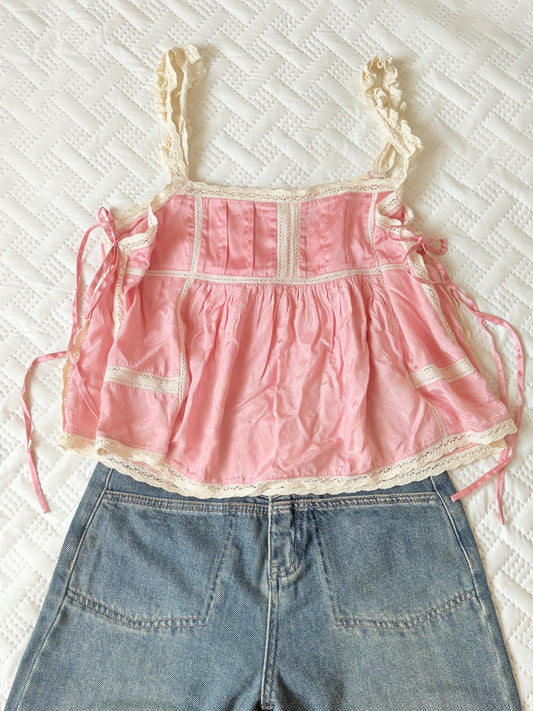 Pink satin tie top