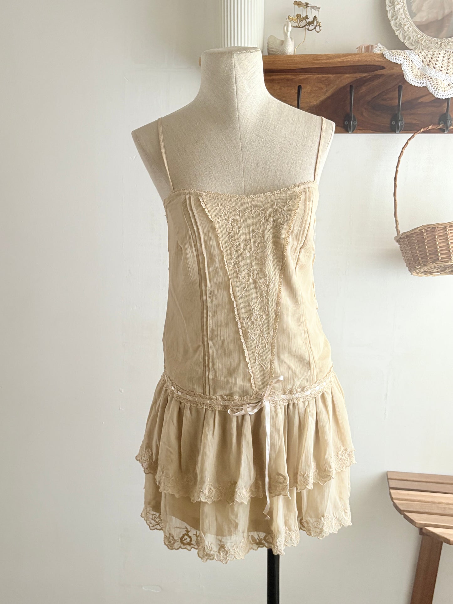 Beige drop waist dress