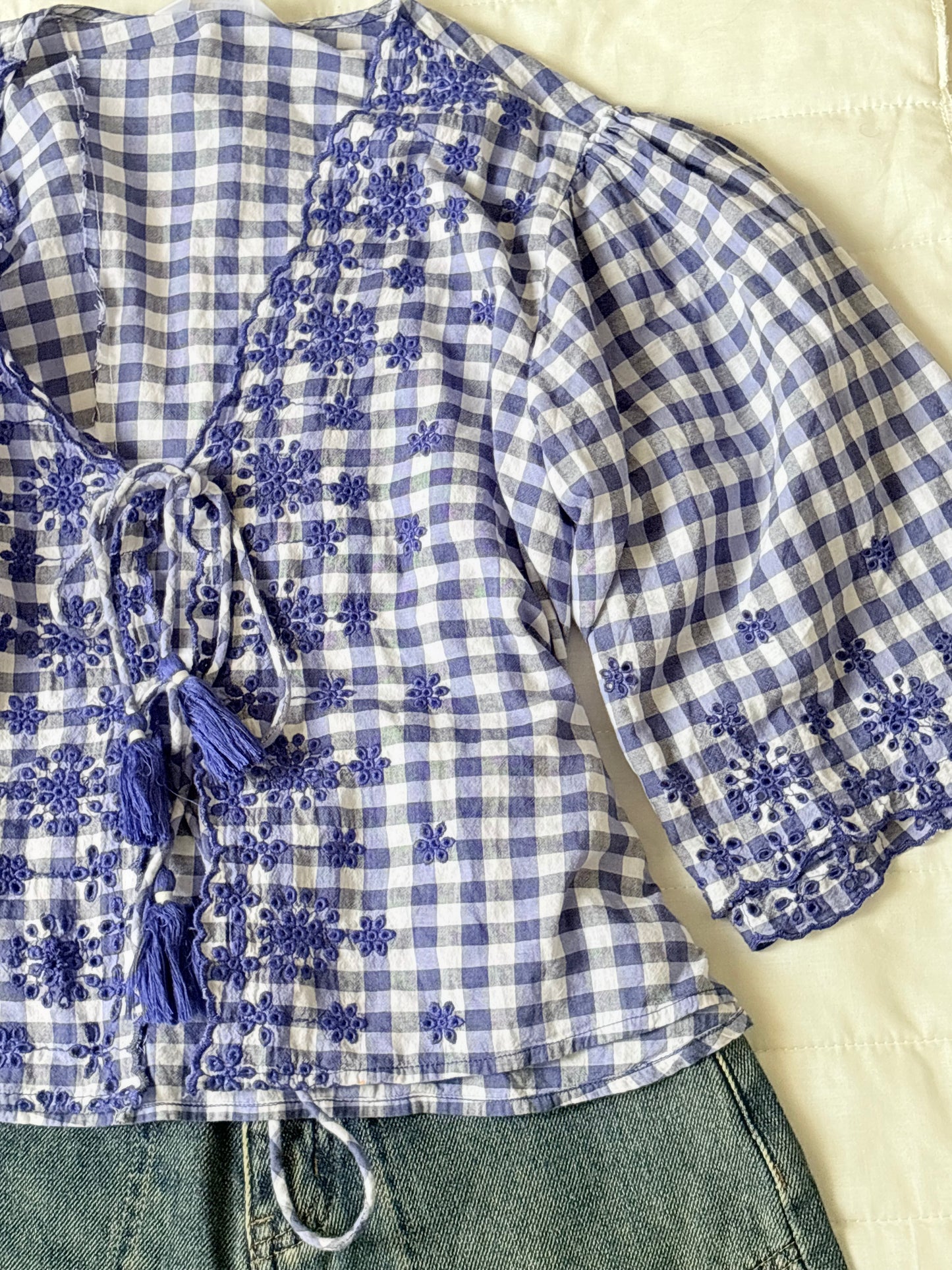 Navy gingham top