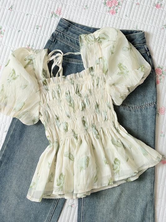 Green floral top